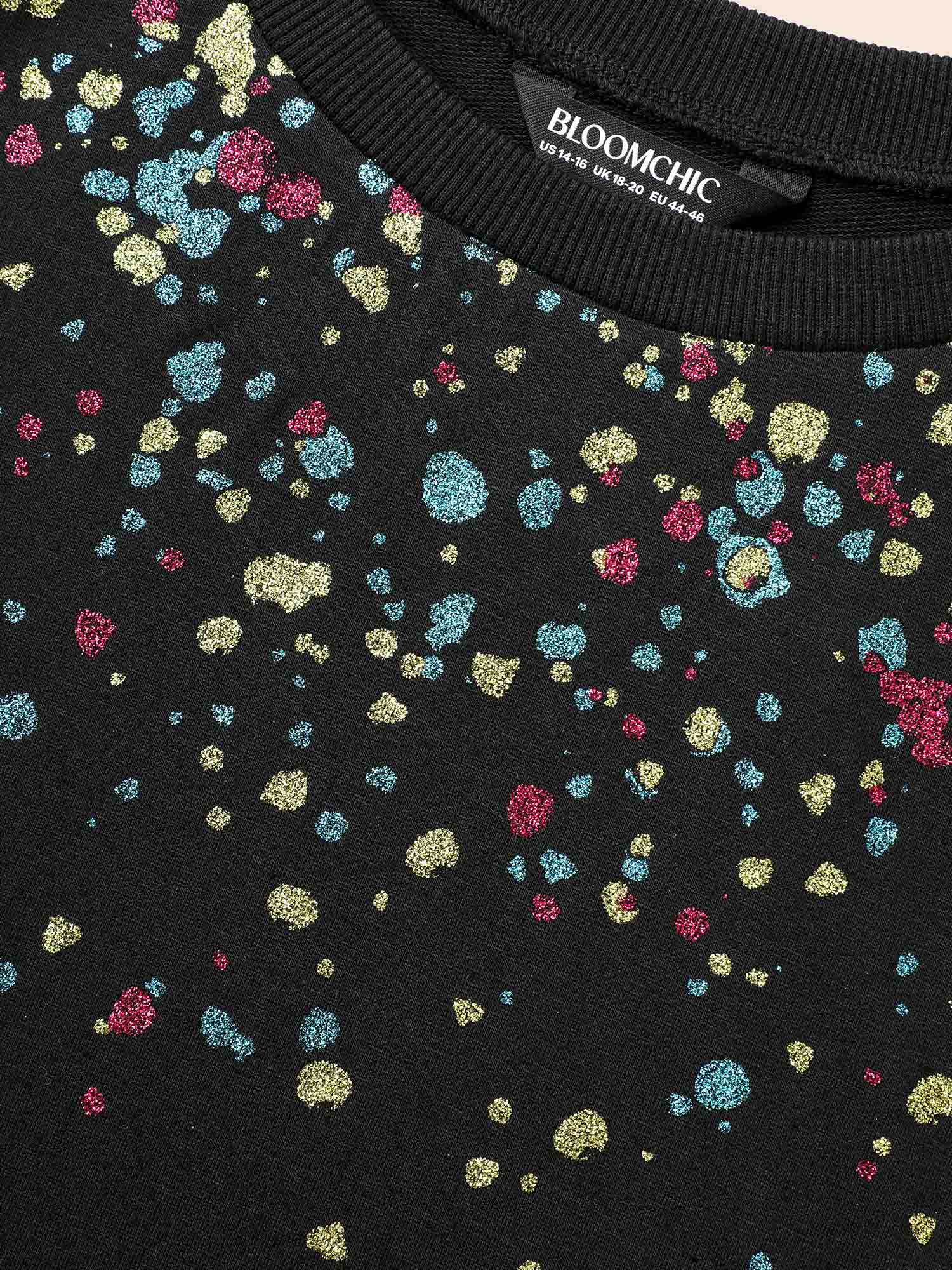 

Plus Size Crew Neck Color Glitter Sweatshirt Women Black Casual Patchwork Round Neck Everyday Sweatshirts BloomChic