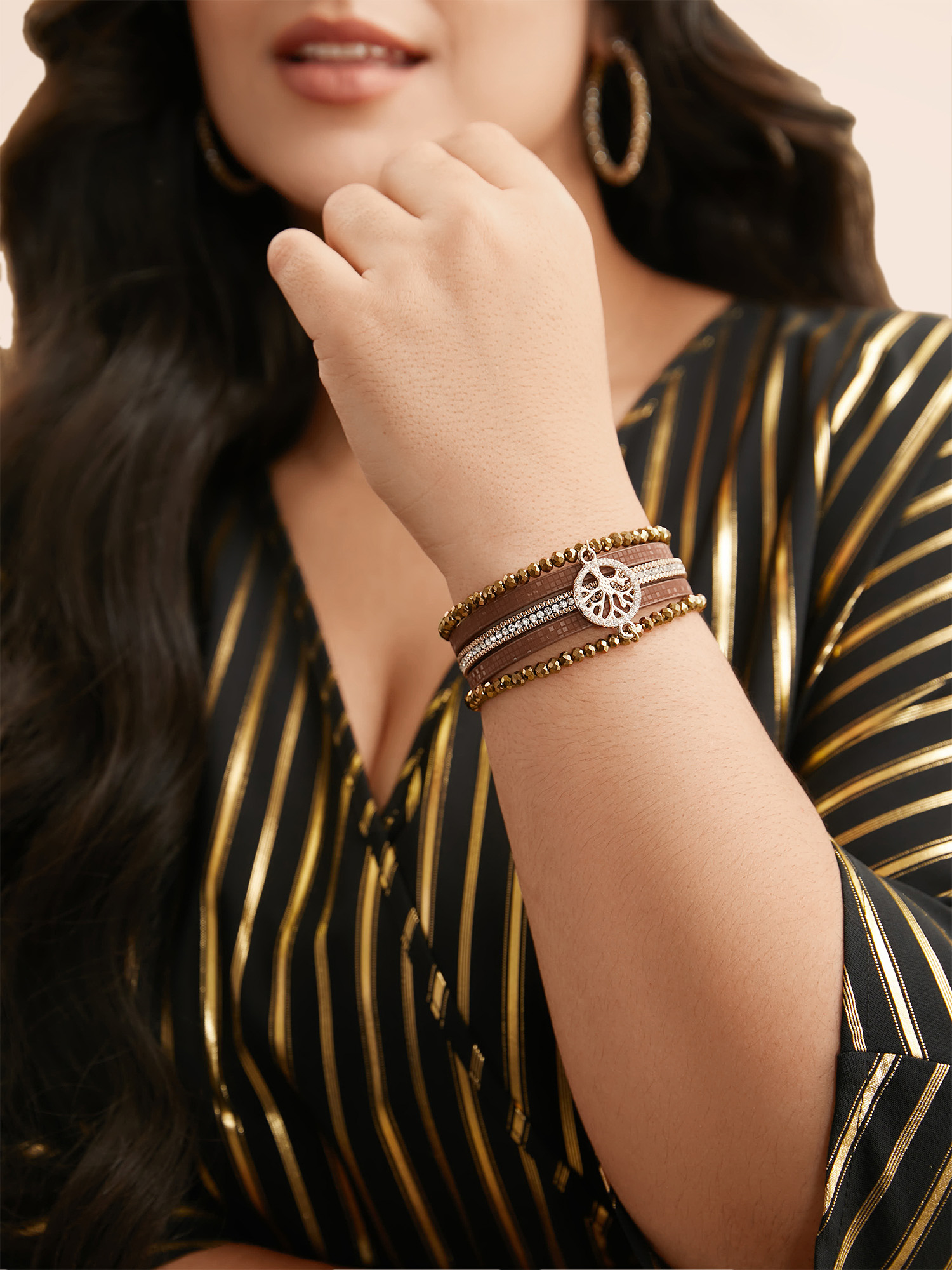 Rhinestone Stackable Leather Wrap Bracelet Women Party 22-30/3X-6X Cocktail Bracelets BloomChic