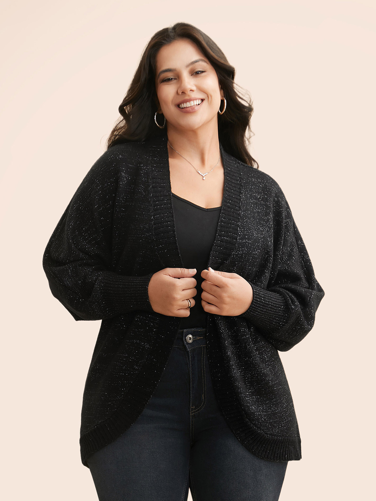 

Plus Size Kimono Collar Luxe Dolman Sleeve Cardigan Black Women Casual Loose Long Sleeve Everyday Cardigans BloomChic