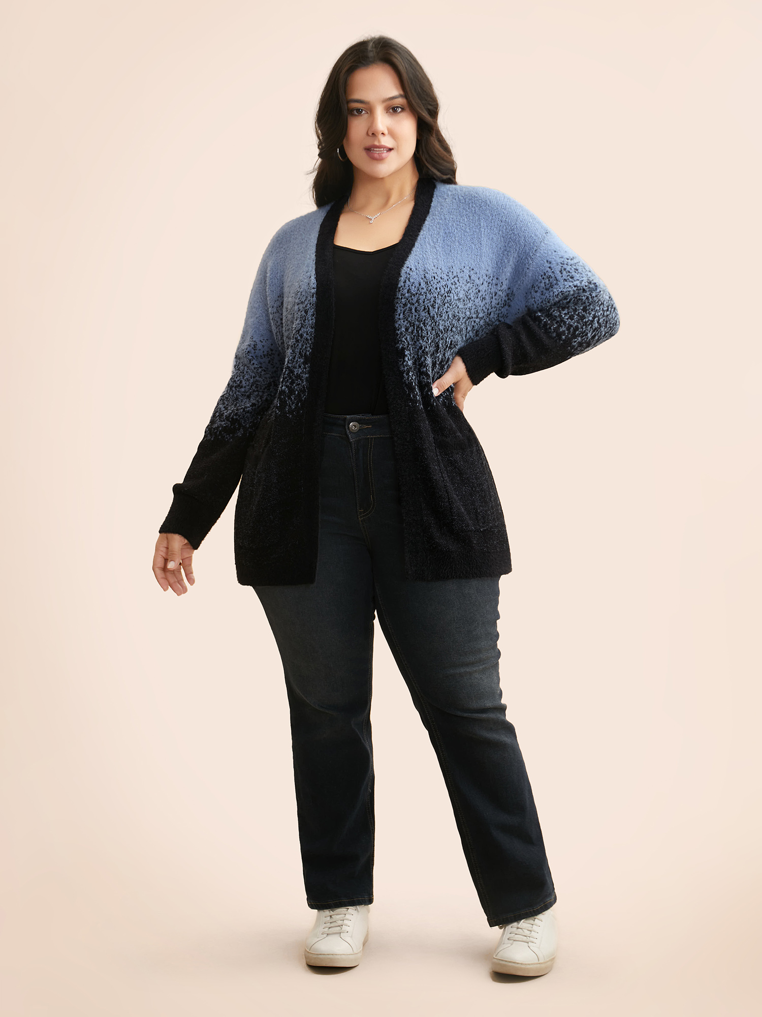 

Plus Size Ombre Contrast Drop Shoulder Sleeve Cardigan Midnight Women Casual Loose Long Sleeve Everyday Cardigans BloomChic