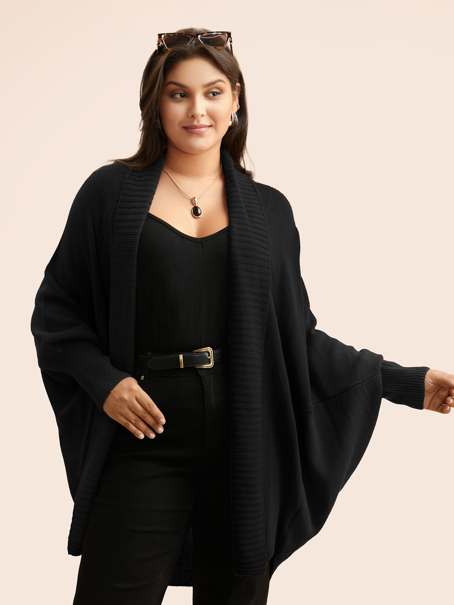 

Plus Size Texture Kimono Collar Dolman Sleeve Cardigan Black Women Casual Loose Long Sleeve Everyday Cardigans BloomChic