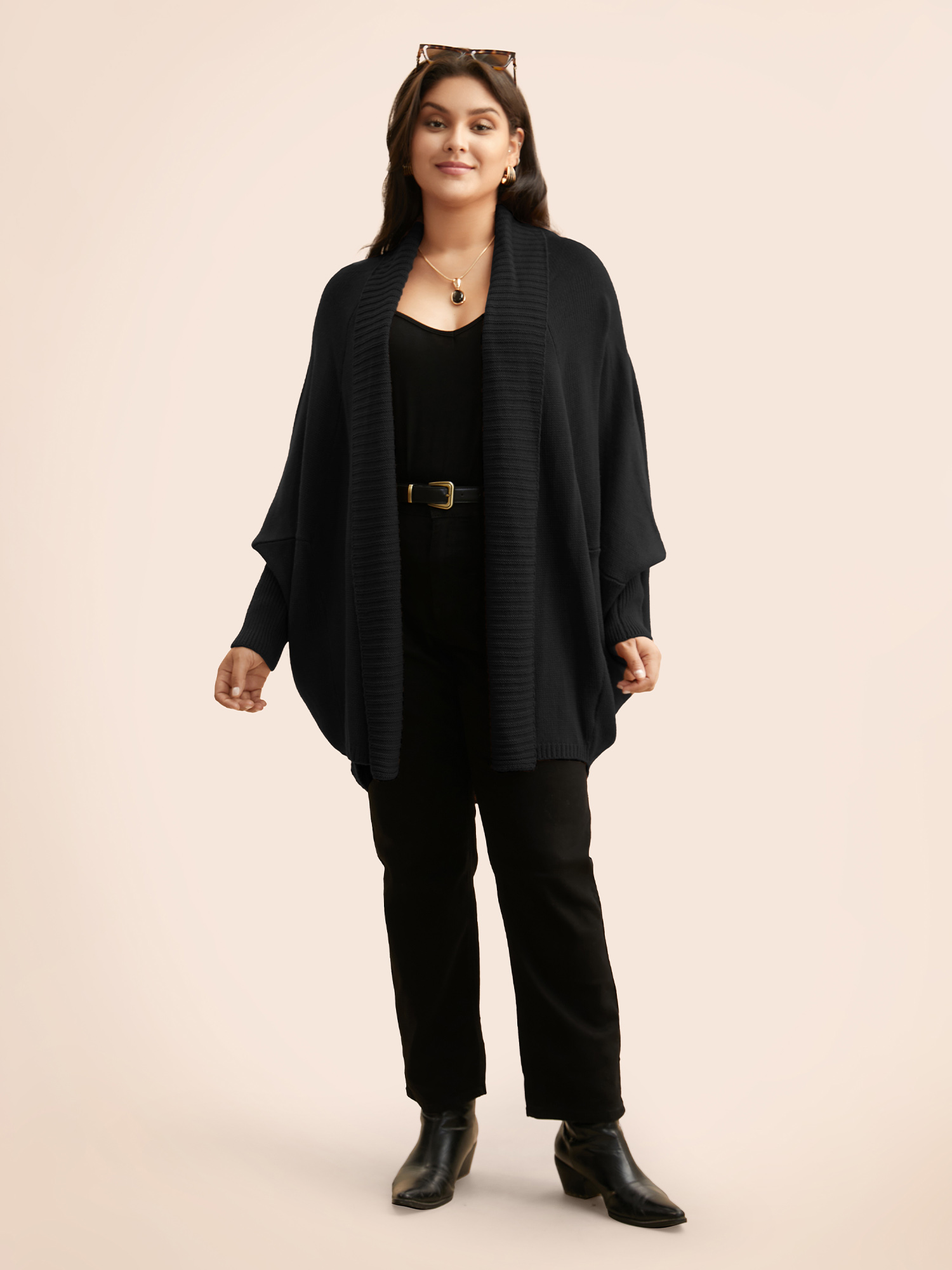 

Plus Size Texture Kimono Collar Dolman Sleeve Cardigan Black Women Casual Loose Long Sleeve Everyday Cardigans BloomChic