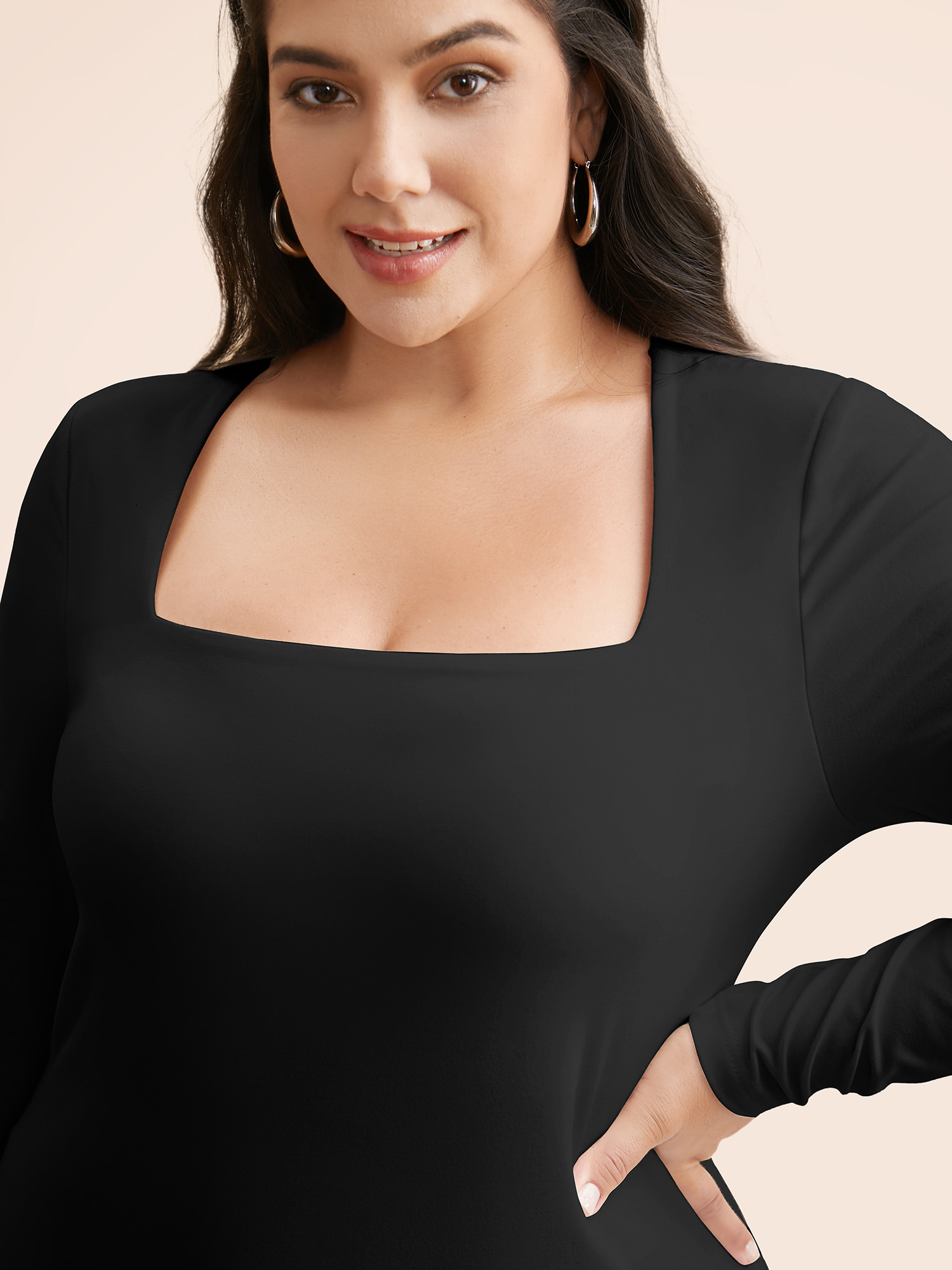 

Plus Size Supersoft Essentials Solid Square Neck T-shirt Black Women Casual Non Square Neck Skinny Everyday T-shirts BloomChic