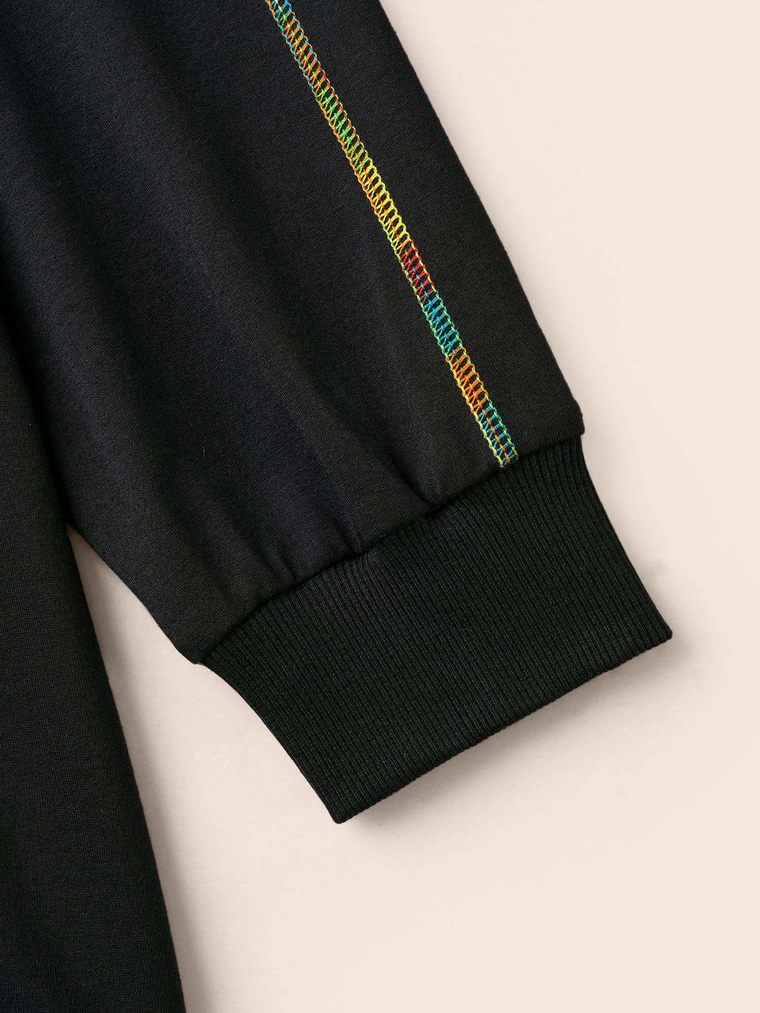 Plus Size V Neck Contrast Rainbow Trim Sweatshirt Women Black Casual Topstitching V-neck Everyday Sweatshirts BloomChic 28/5X 