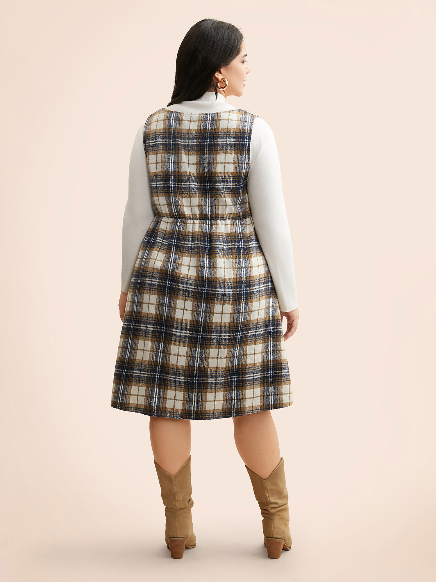 Plus Size Plaid V Neck Sleeveless Dress Multicolor Women Elegant Texture Deep V-neck Sleeveless Curvy BloomChic 30/6X 