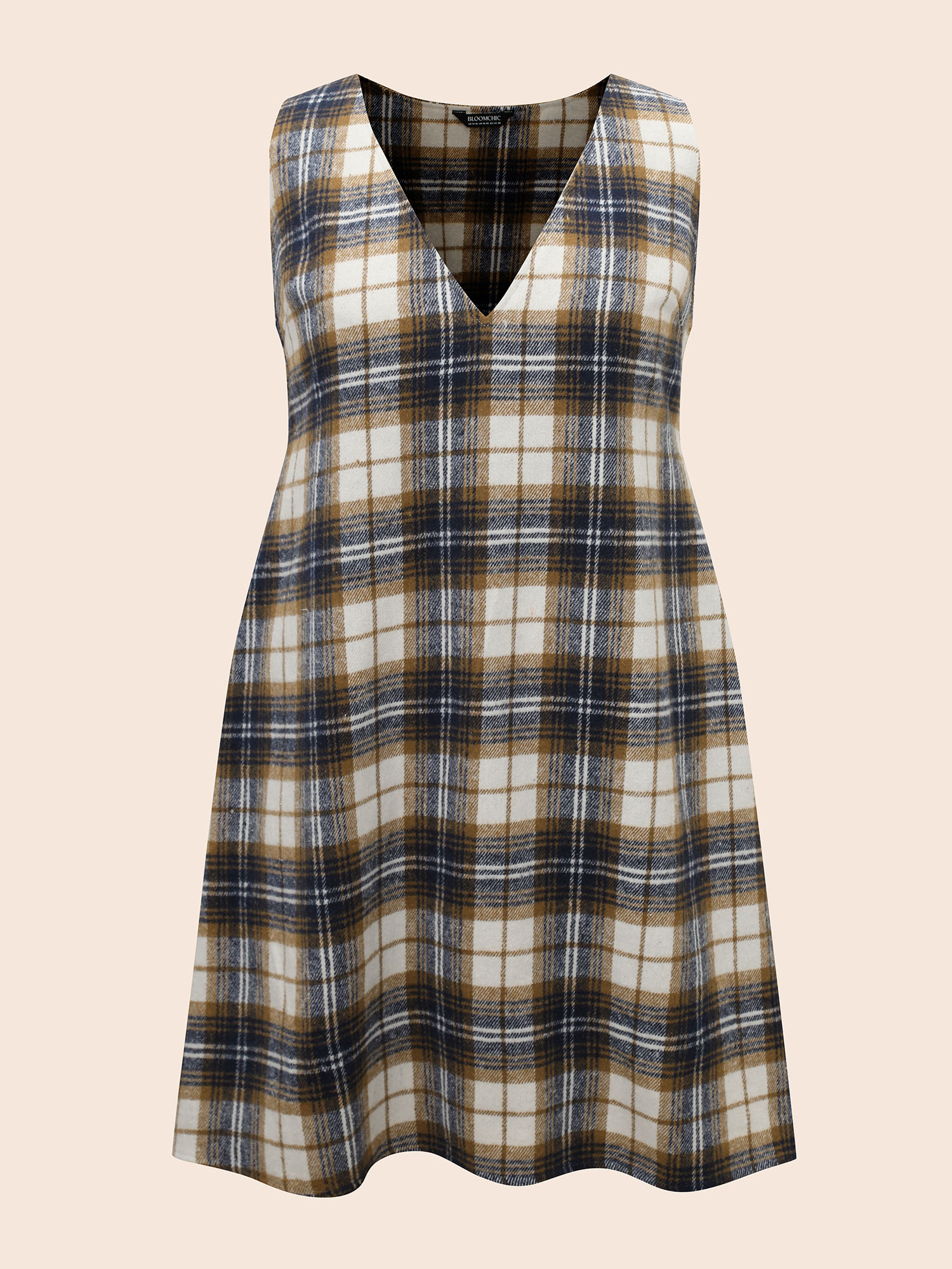 Plus Size Plaid V Neck Sleeveless Dress Multicolor Women Elegant Texture Deep V-neck Sleeveless Curvy BloomChic 30/6X 