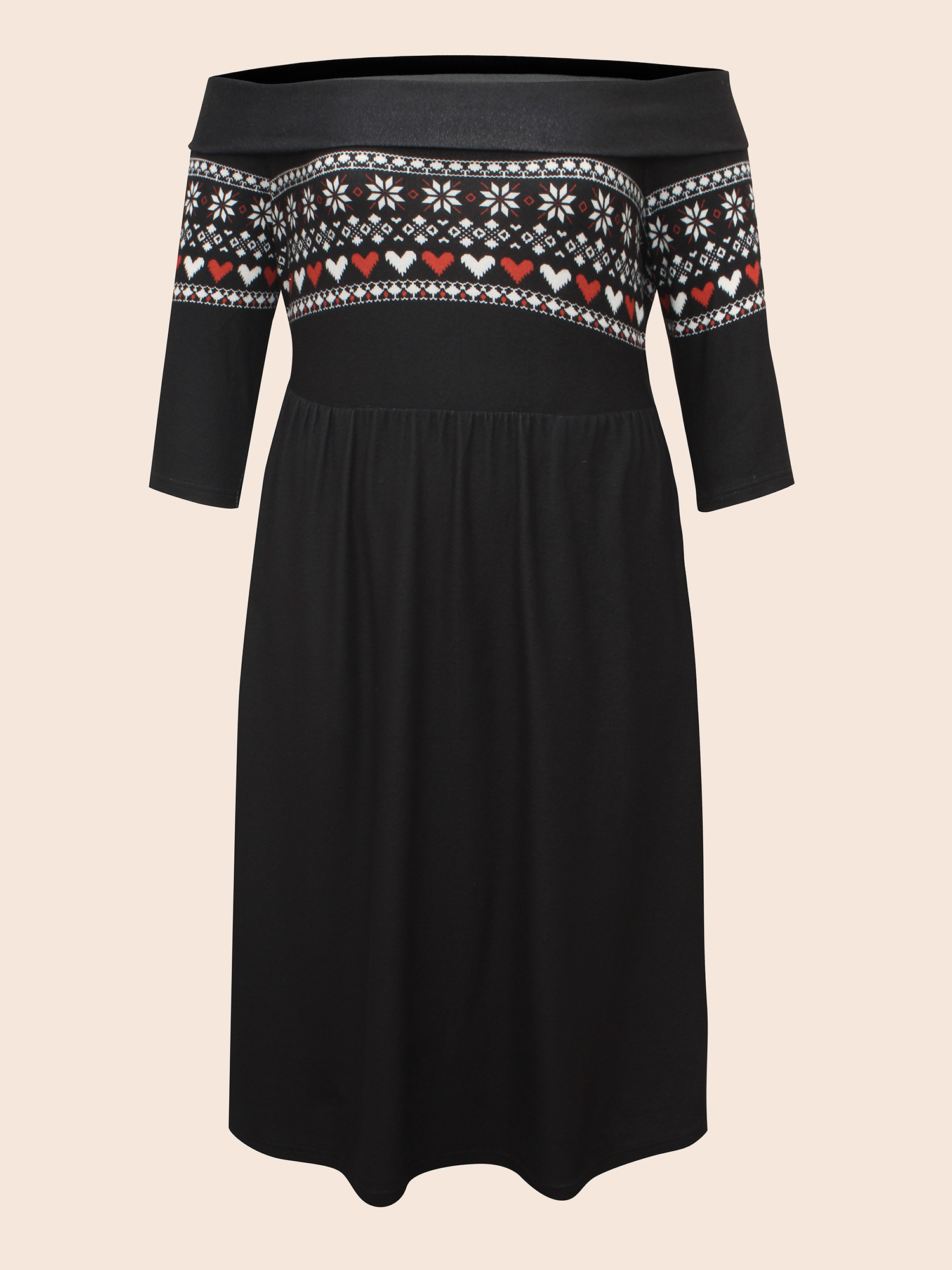 Plus Size Geometric One Shoulder Neck Midi Dress Black Women Elegant Non One-shoulder neck Elbow-length sleeve Curvy BloomChic 28/5X 