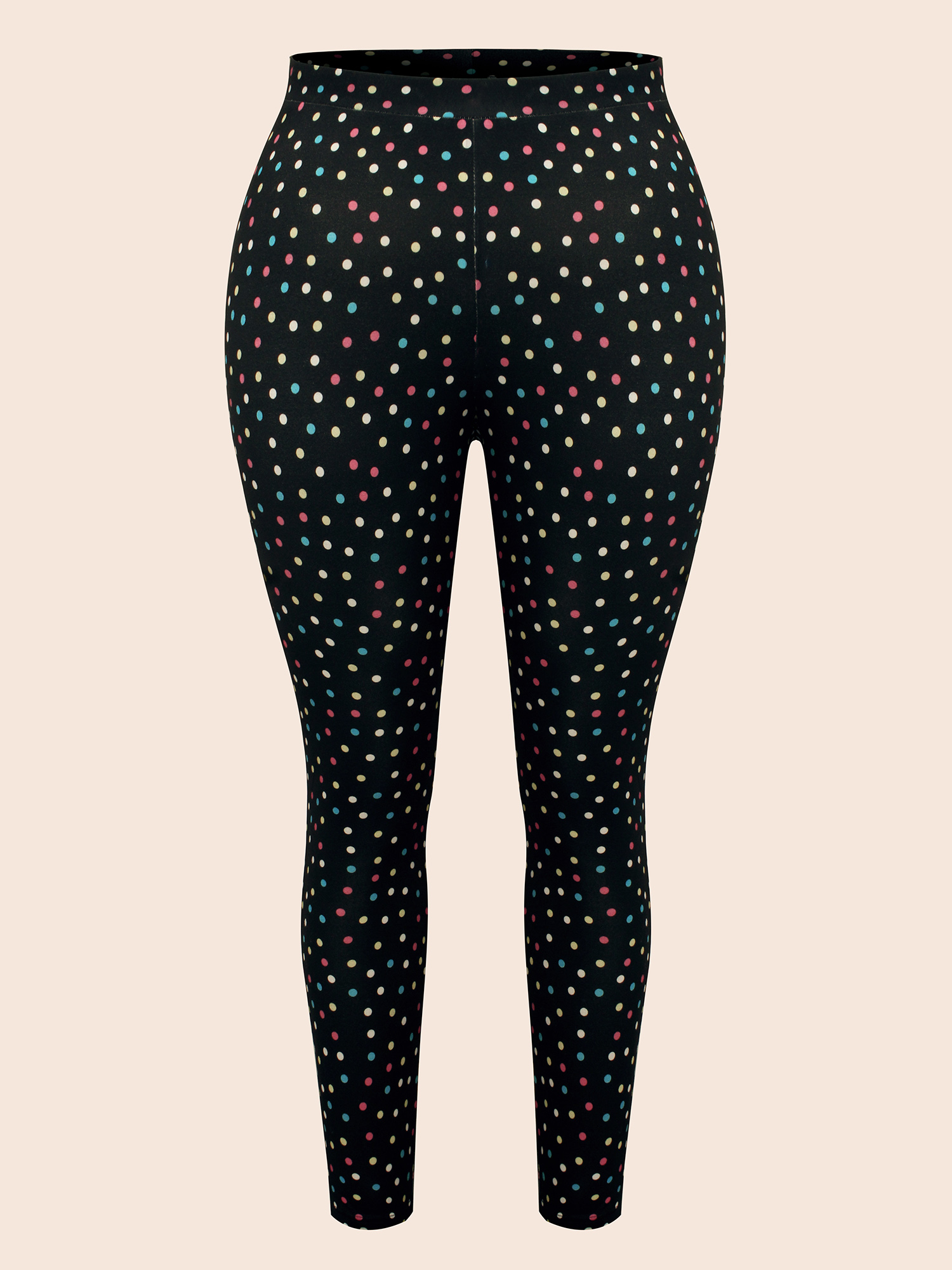 Plus Size Color Polka Dot Mid Rise Skinny Leggings Women Black At the Office Medium stretch Skinny Mid Rise Work Leggings BloomChic 30/6X 