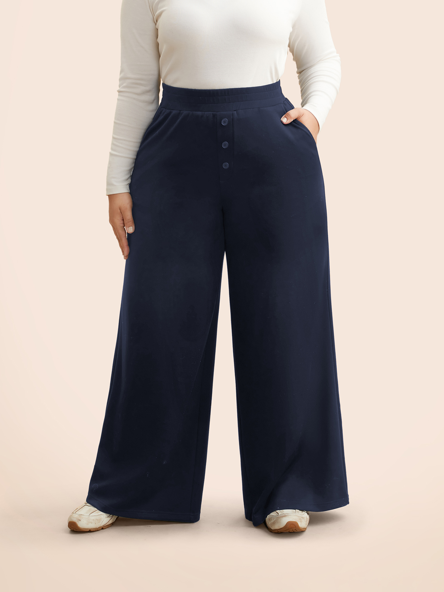 

Plus Size Supersoft Wide-Leg Pants Women Indigo Casual Wide Leg Mid Rise Everyday Pants BloomChic