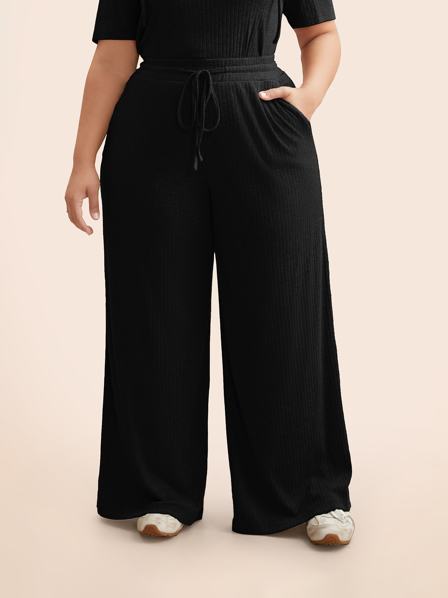 

Plus Size Supersoft Wide-Leg Lounge Pants Black  Bloomchic