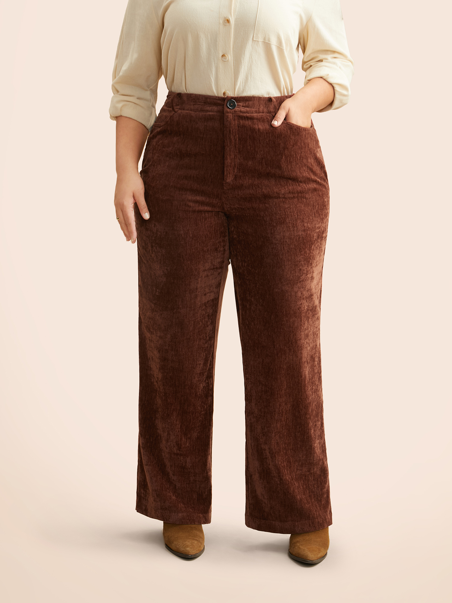 

Plus Size Mid Rise Velvet Bootcut Pants Women Browncoffeecolor Elegant Bootcut Mid Rise Everyday Pants BloomChic