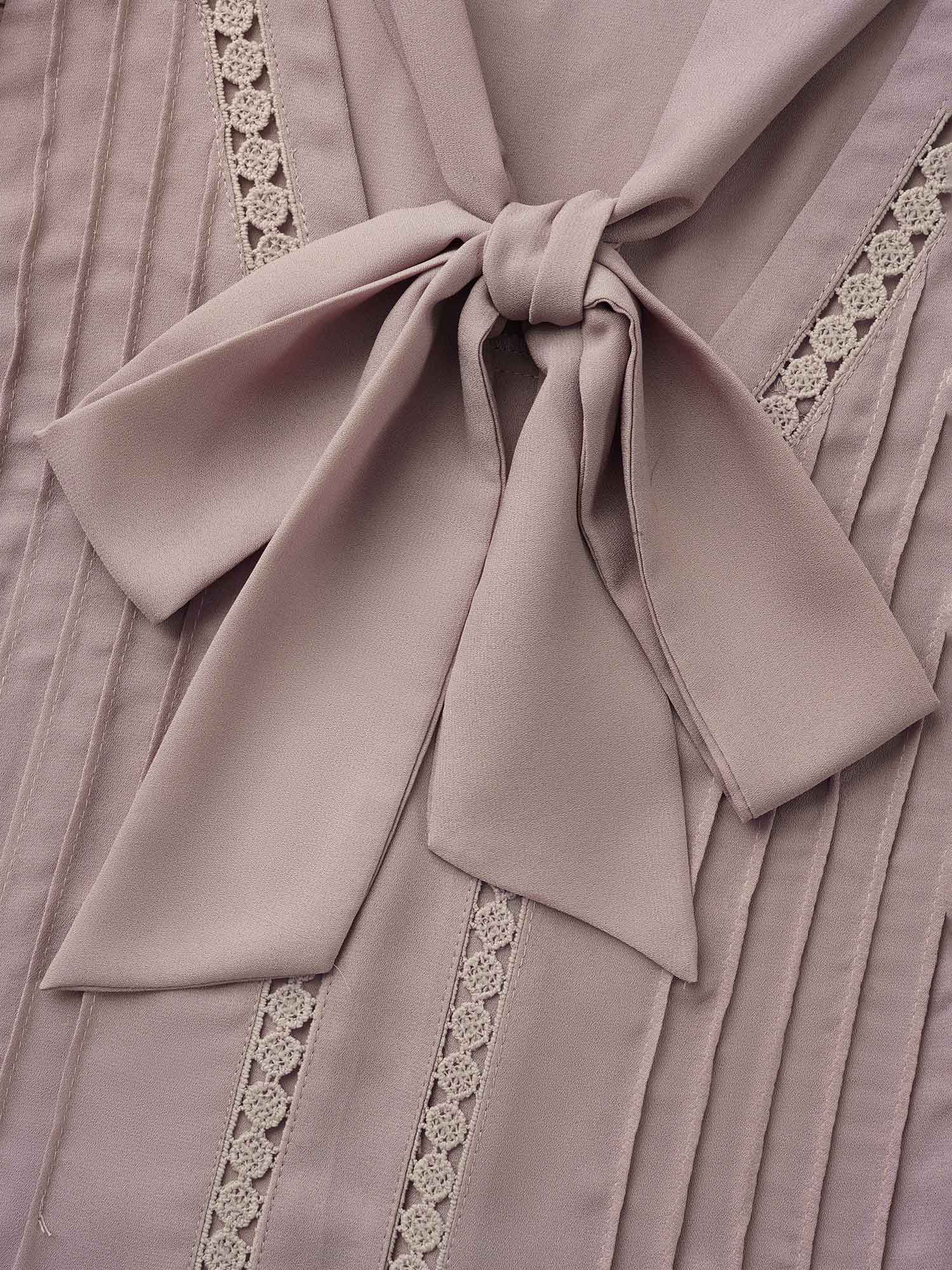 Plus Size Dirtypink Ribbon Tied Collar Ruffles Lantern Sleeve Blouse Women Elegant Long Sleeve Ribbon-tied collar Everyday Blouses BloomChic 18-20/2X 
