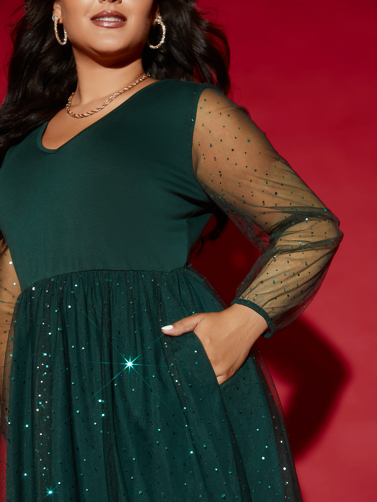 

Plus Size Sheer Mesh Shimmering Sequins Maxi Dress Cyan Women Cocktail Texture Party Curvy Bloomchic