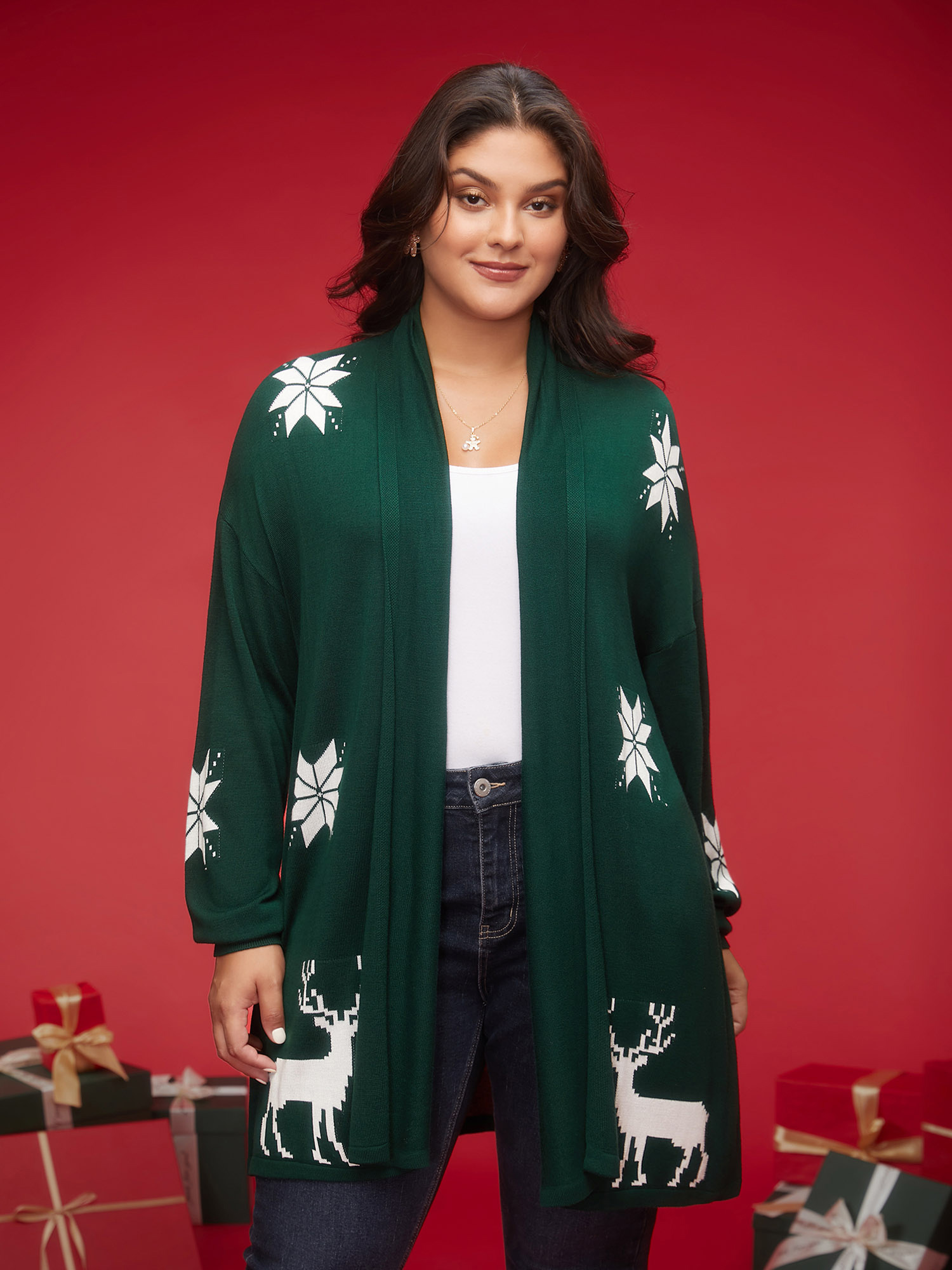 

Plus Size Supersoft Essentials Winter Tale Puffy Sleeves Open Cardigan DarkGreen Women Casual Loose Long Sleeve Everyday Cardigans BloomChic