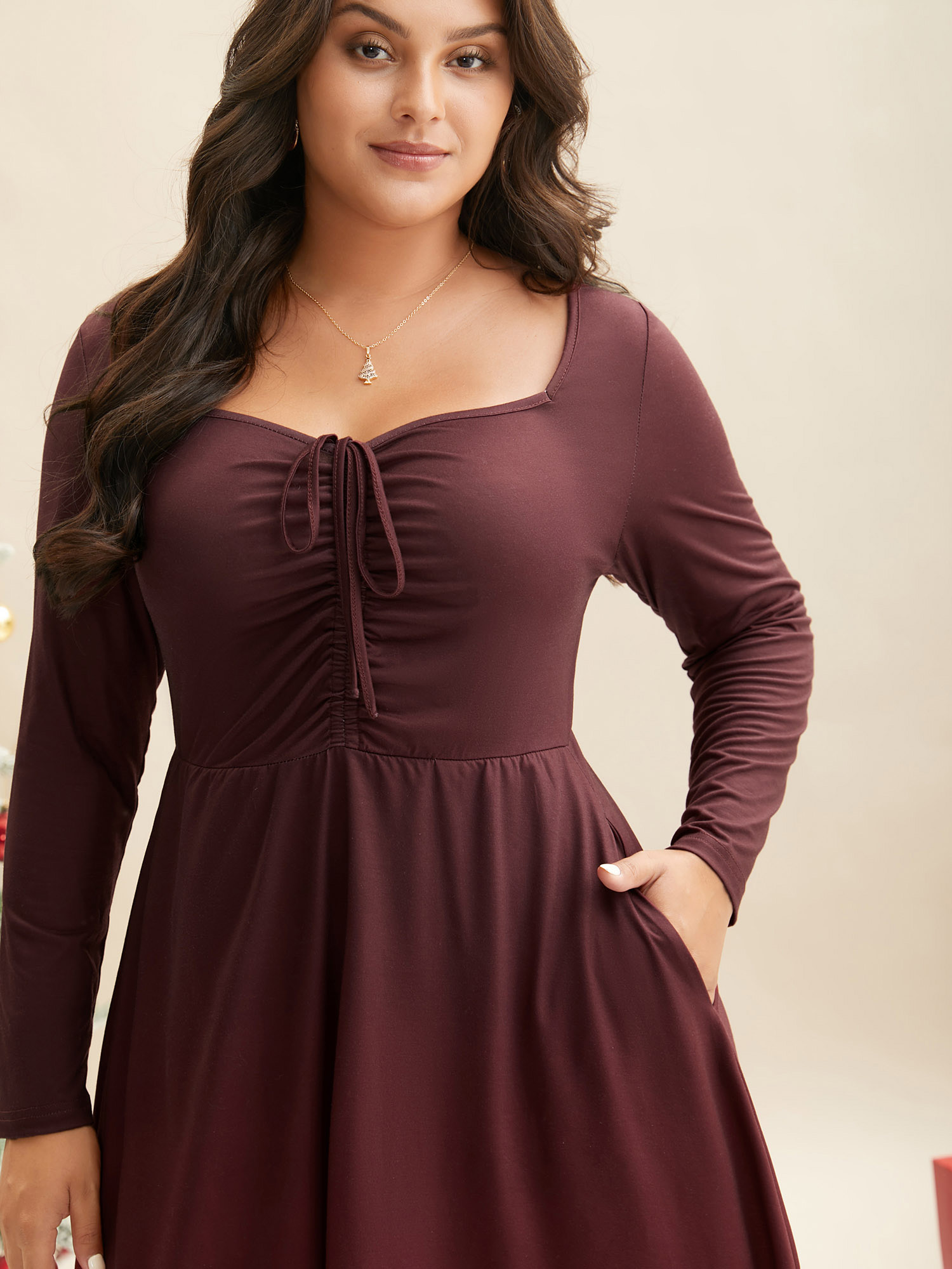 

Plus Size Heart Neckline Drawstring Gradient Midi Dress Plum Women Elegant Drawstring Party Curvy Bloomchic