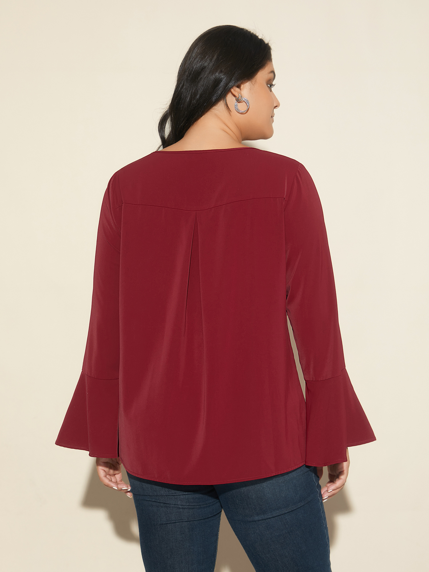 

Plus Size Scarlet Beaded Embellished Bell Sleeves Blouse Women Cocktail Long Sleeve Round Neck Party Blouses BloomChic