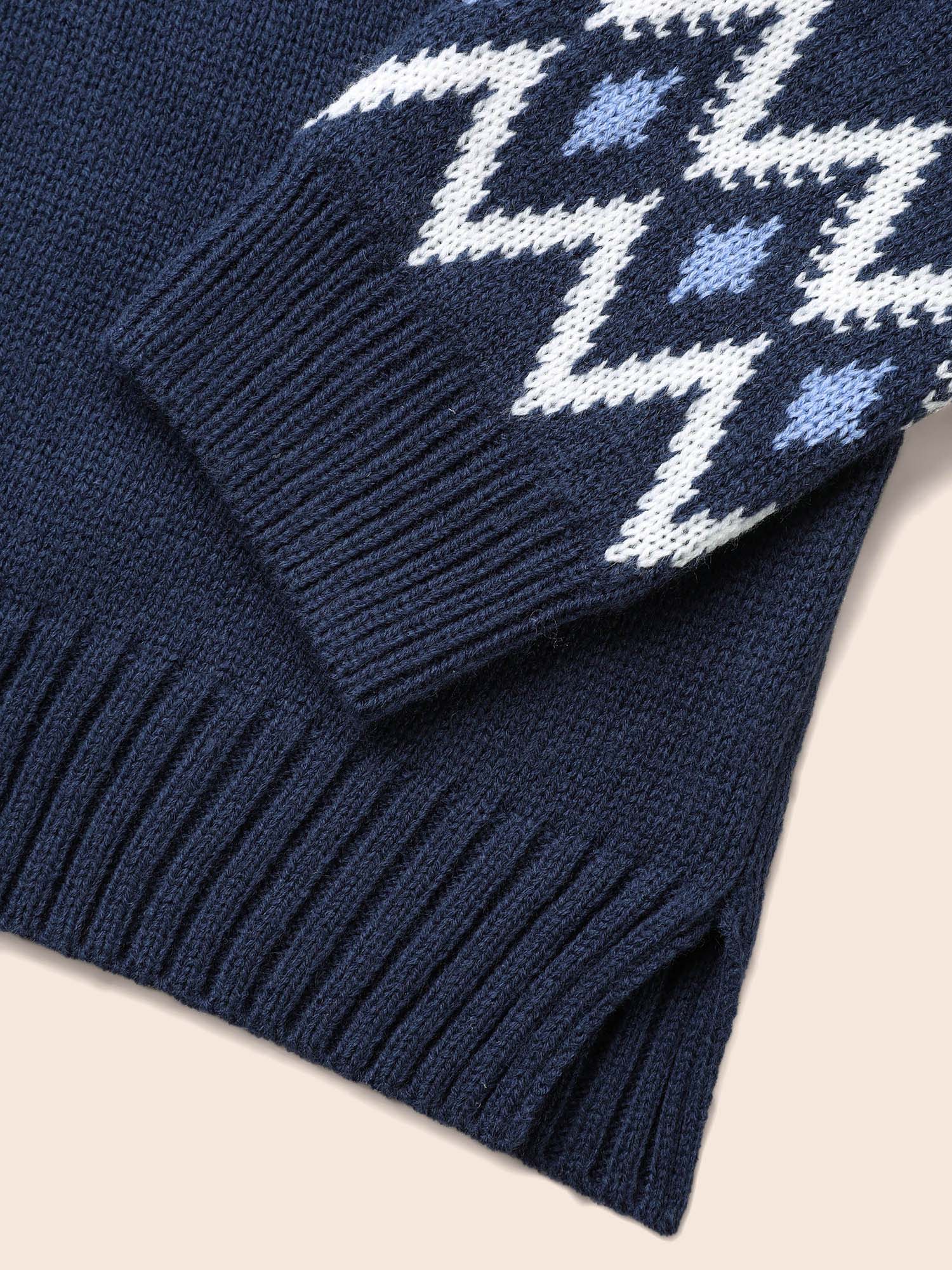 

Plus Size Fair Isle Yoke Pattern Crew-Neck Pullover Indigo Women Casual Loose Long Sleeve Round Neck Everyday Pullovers BloomChic