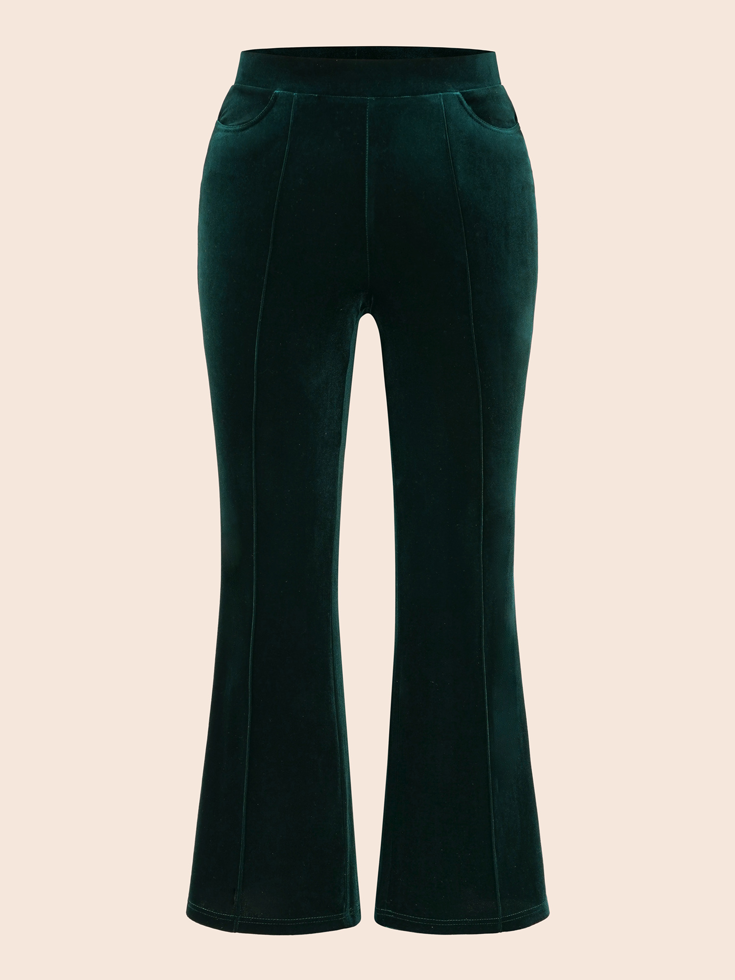 

Plus Size Velvet Mid Rise Flared Pants Women DarkGreen Elegant Bootcut Mid Rise Everyday Pants BloomChic