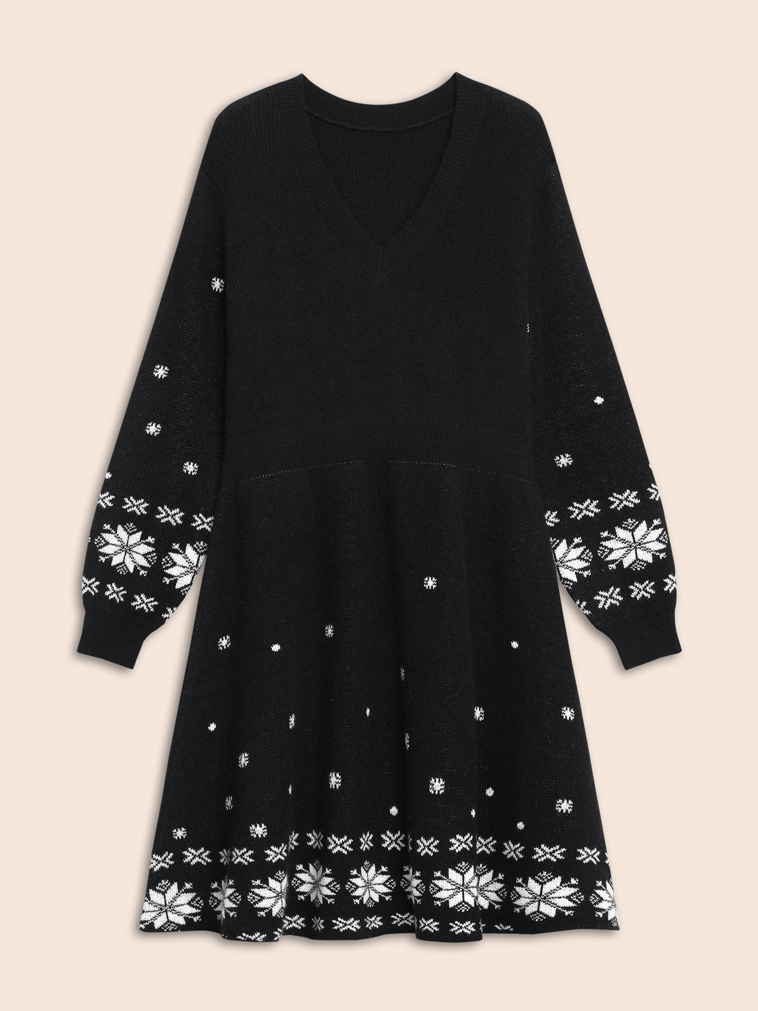 Plus Size Snowfall Jacquard Pattern Midi Sweater Dress Black Women Casual Bodycon Long Sleeve Everyday Sweater Dresses BloomChic 18-20/2X 