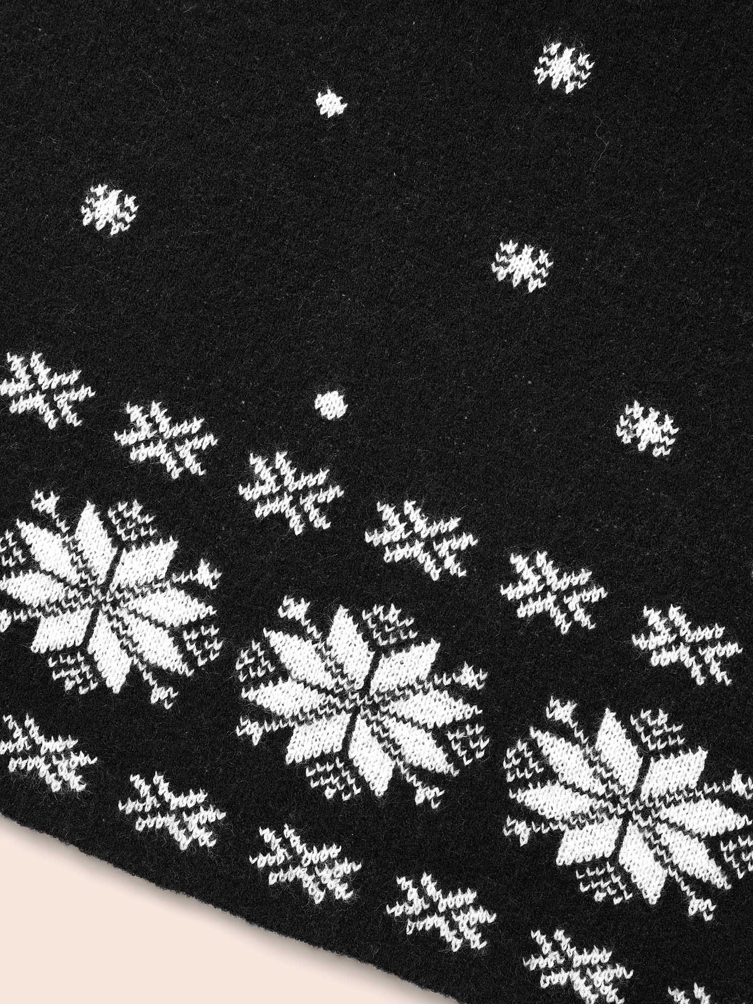 Plus Size Snowfall Jacquard Pattern Midi Sweater Dress Black Women Casual Bodycon Long Sleeve Everyday Sweater Dresses BloomChic 18-20/2X 
