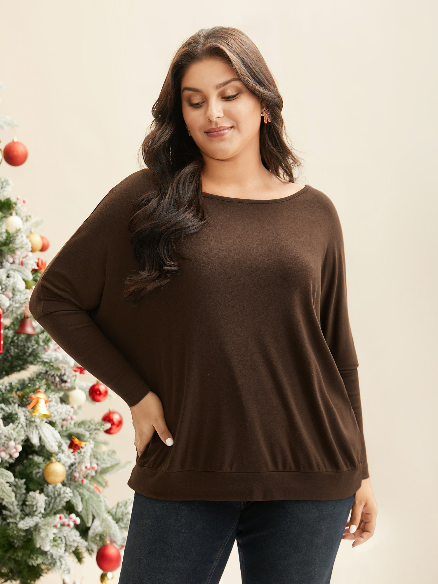 

Plus Size Holiday Everything Relaxed Fit Tee Browncoffeecolor Women Casual Non Boat Neck Everyday T-shirts BloomChic