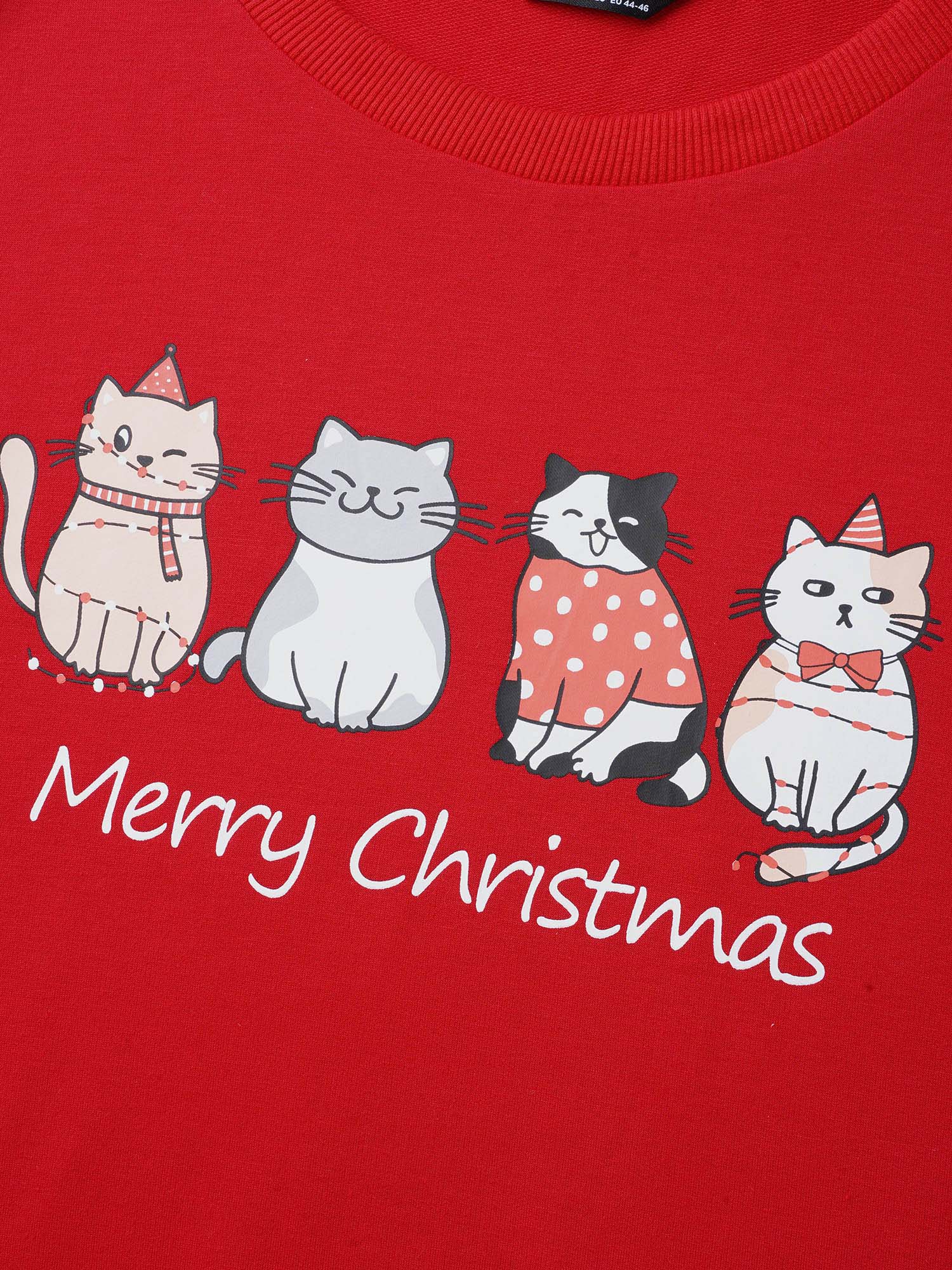Plus Size Festive Cats Print Relaxed Fit Sweatshirt Women Brightred Casual Non Round Neck Everyday Sweatshirts BloomChic 18-20/2X 