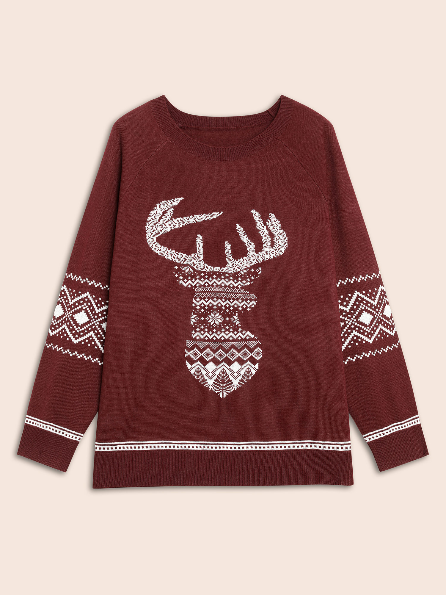 

Plus Size Geo Reindeer Printed Sleeves Straight Fit Pullover Scarlet Women Casual Loose Long Sleeve Round Neck Everyday Pullovers BloomChic