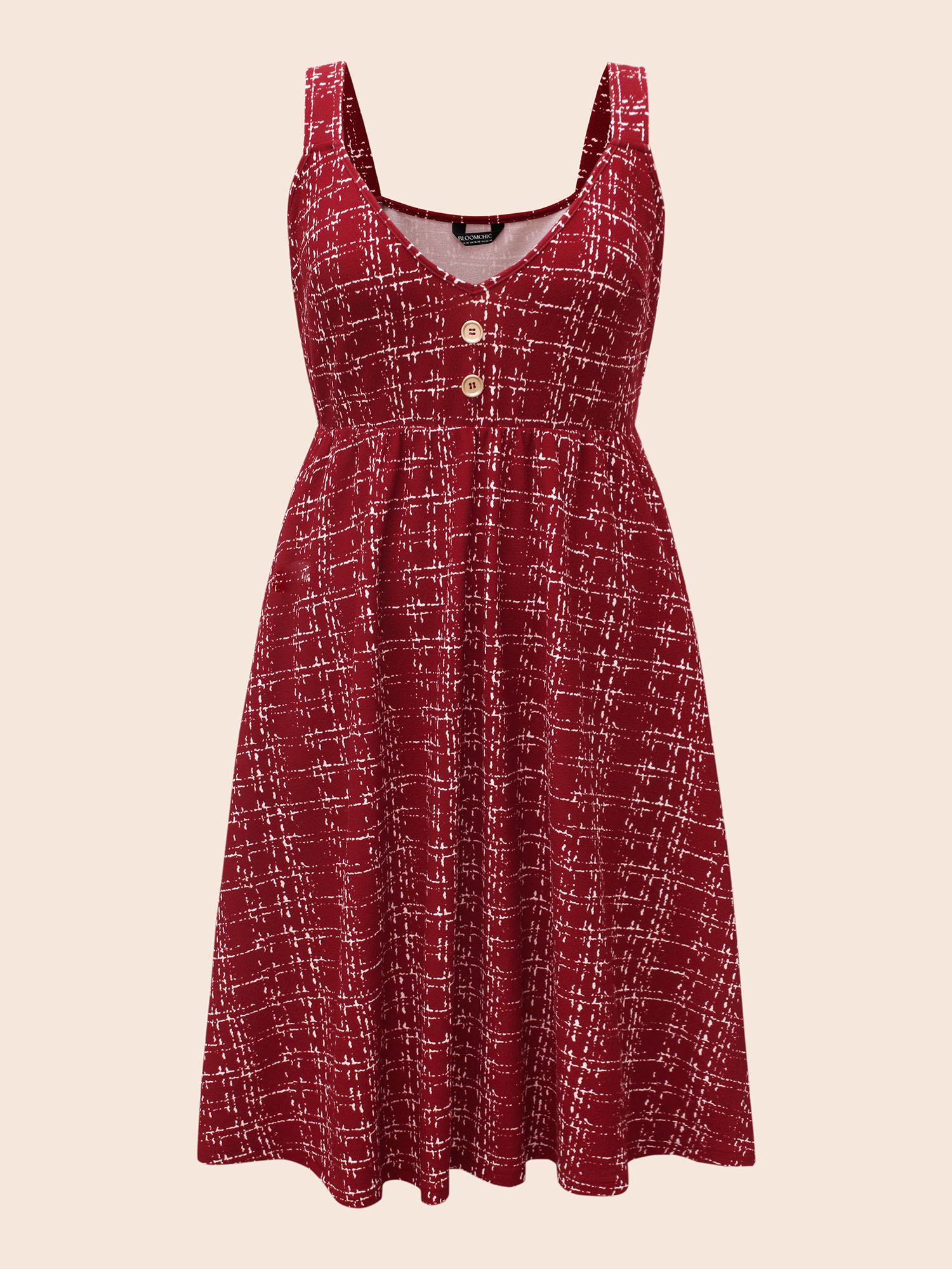 

Plus Size Plaid Cami Front Button Midi Dress Scarlet Women Elegant Button Deep V-neck Sleeveless Curvy BloomChic