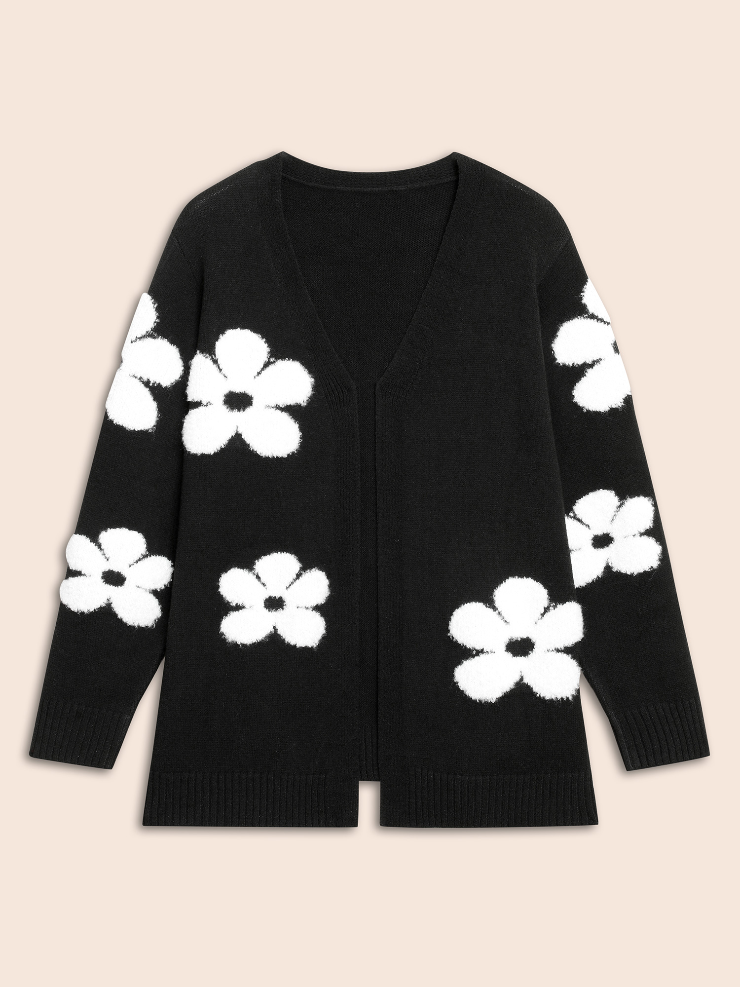 Plus Size Floral Jacquard Drop Shoulder Sleeve Cardigan Black Women Casual Loose Long Sleeve Everyday Cardigans BloomChic 18-20/2X 