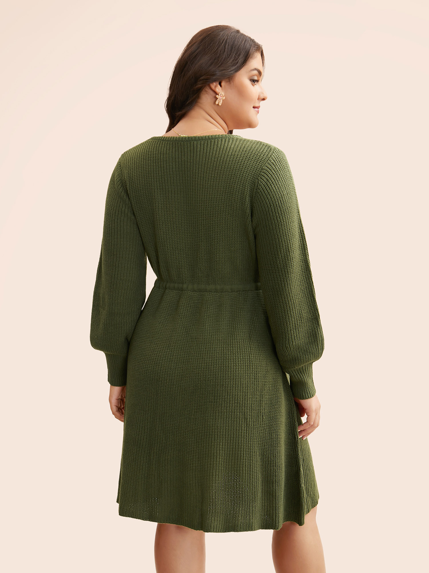 

Plus Size Square Neckline Waist-Tie Midi Sweater Dress ArmyGreen Women Casual Bodycon Long Sleeve Everyday Sweater Dresses BloomChic