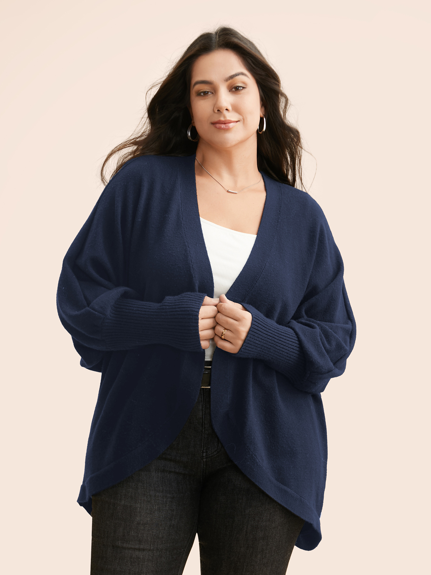 

Plus Size Supersoft Curved Hem Open Cardigan Indigo Women Casual Loose Long Sleeve Everyday Cardigans BloomChic