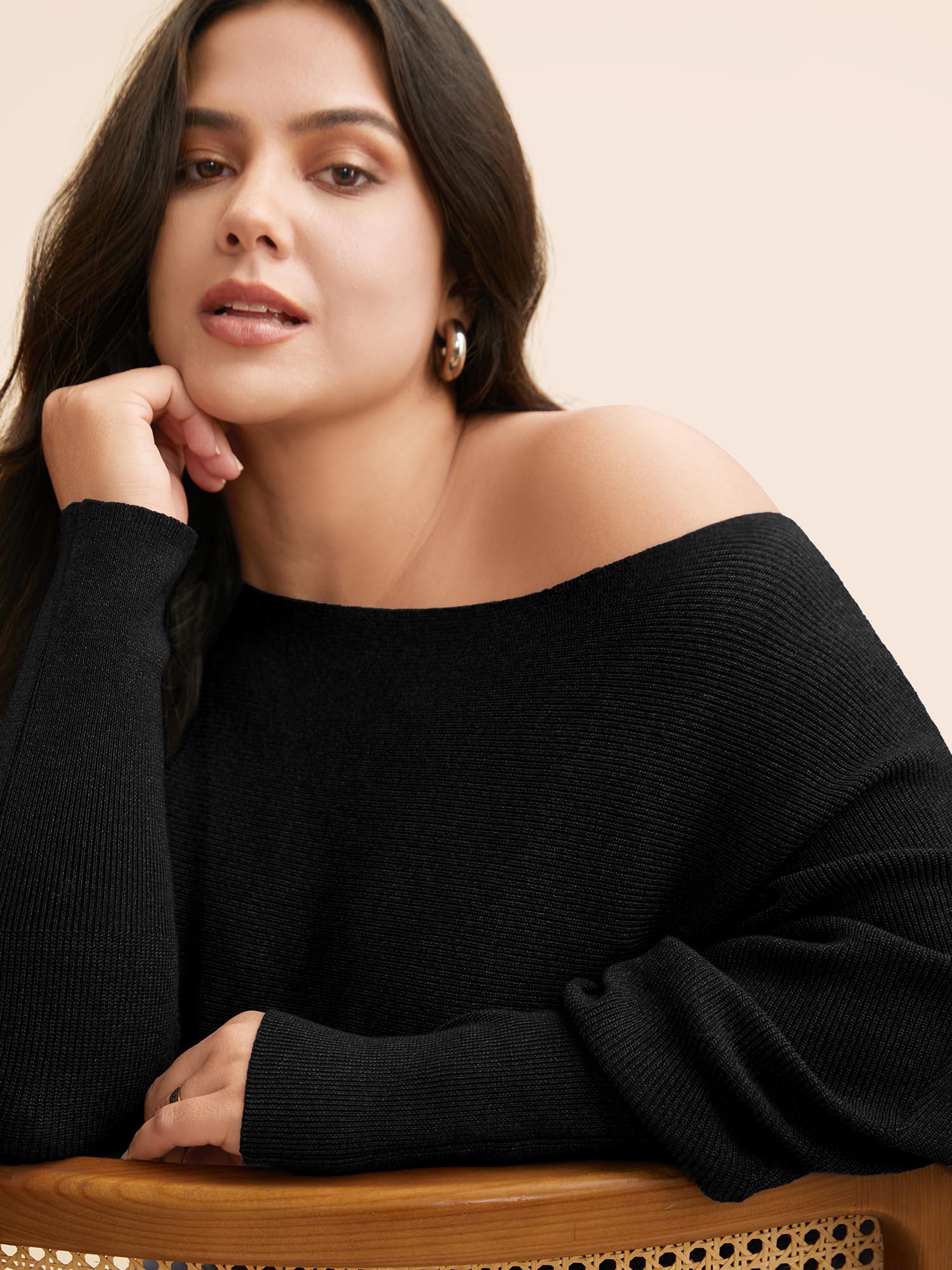 

Plus Size Supersoft Dolman Sleeve Pullover Black Women Casual Loose Long Sleeve Boat Neck Everyday Pullovers BloomChic