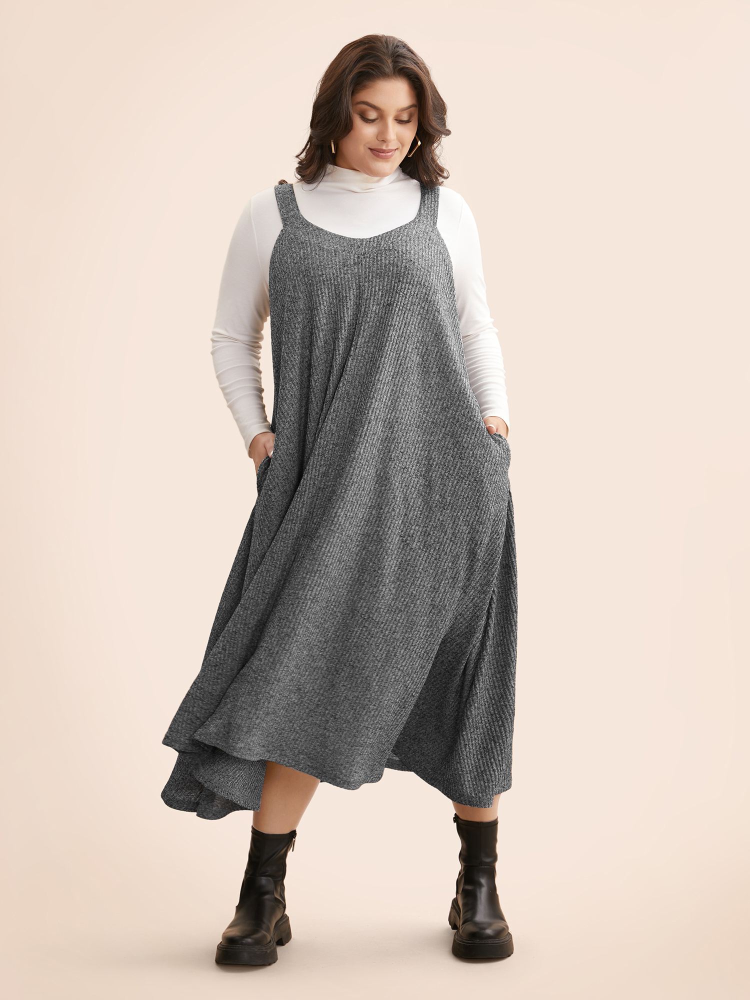 

Plus Size Solid Heather Textured Cami Dress Mediumgray Women Casual Texture Non Sleeveless Curvy BloomChic