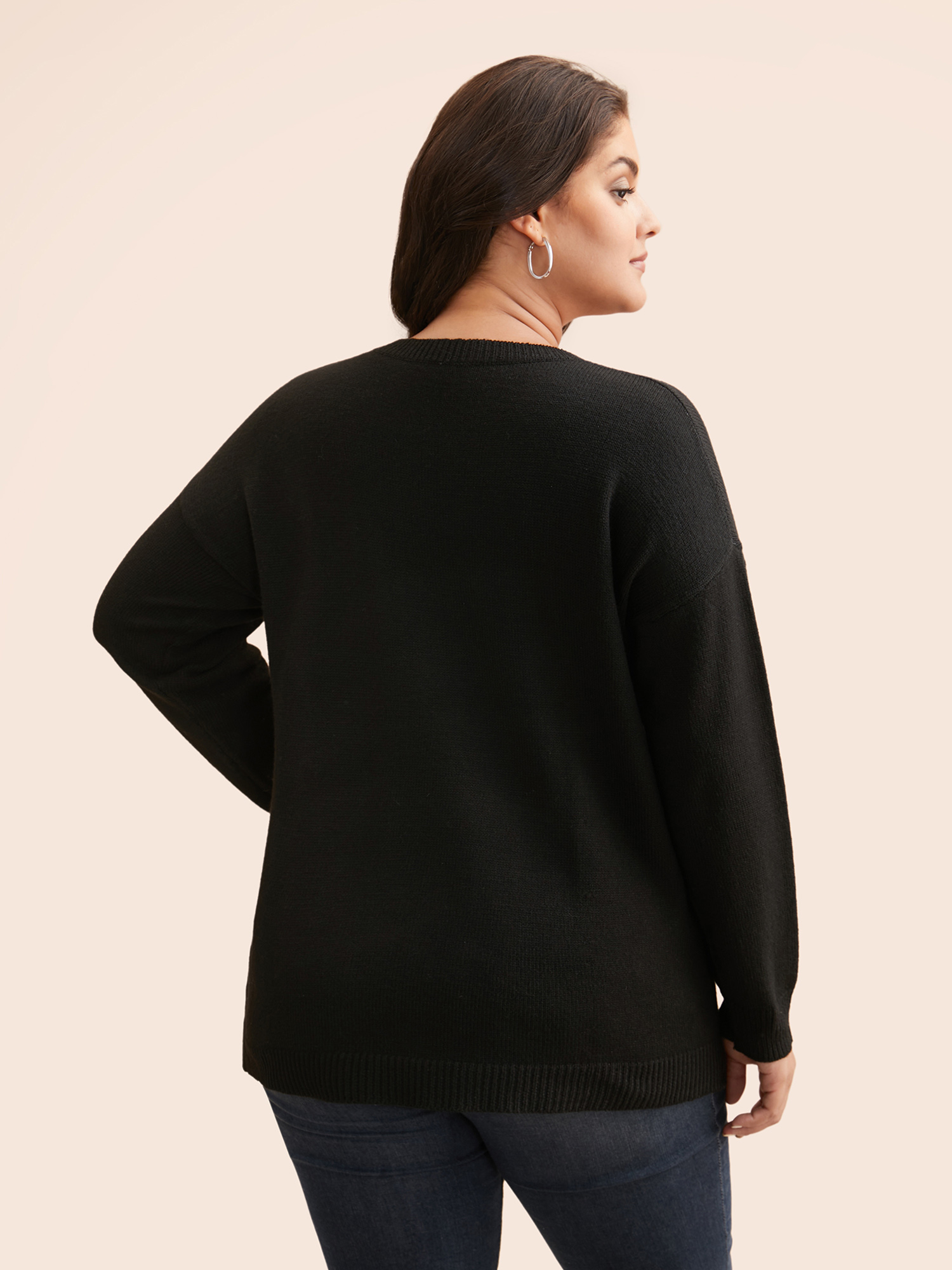 

Plus Size Crochet Floral Crew Neck Pullover Black Women Casual Loose Long Sleeve Round Neck Everyday Pullovers BloomChic