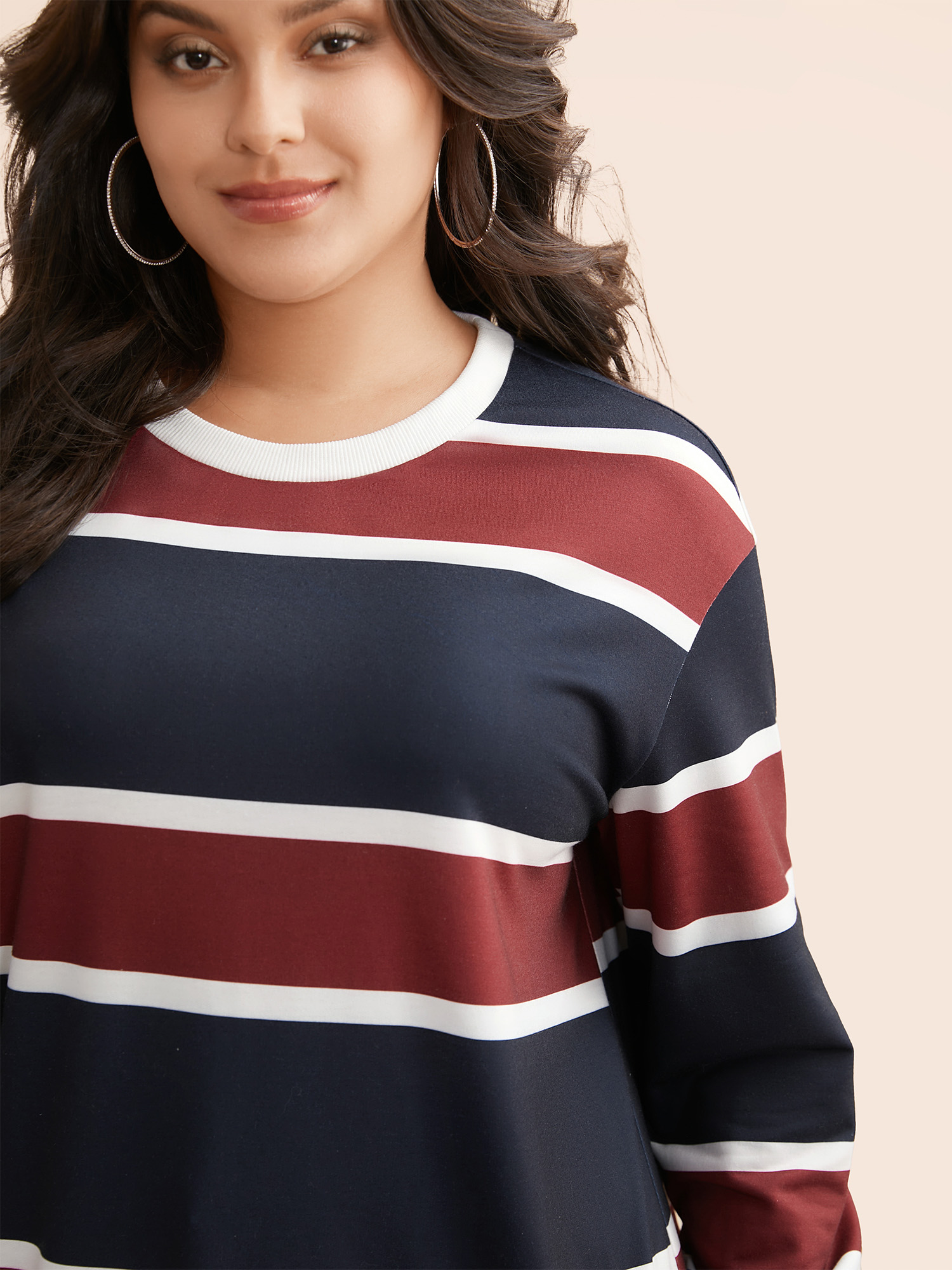 Plus Size Contrast Striped Drop Shoulder Sweatshirt Women Multicolor Casual Contrast Round Neck Everyday Sweatshirts BloomChic 26/4X 