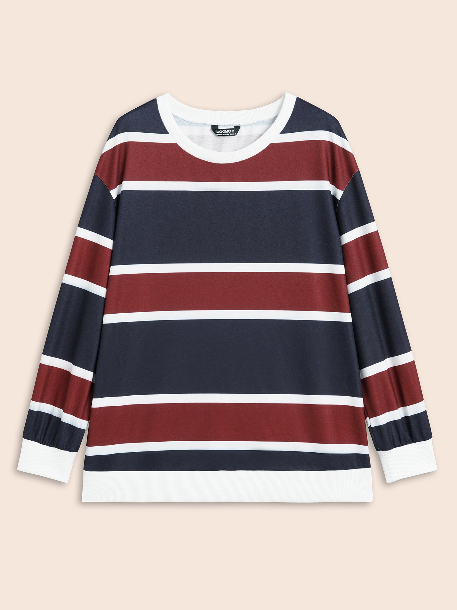 Plus Size Contrast Striped Drop Shoulder Sweatshirt Women Multicolor Casual Contrast Round Neck Everyday Sweatshirts BloomChic 26/4X 