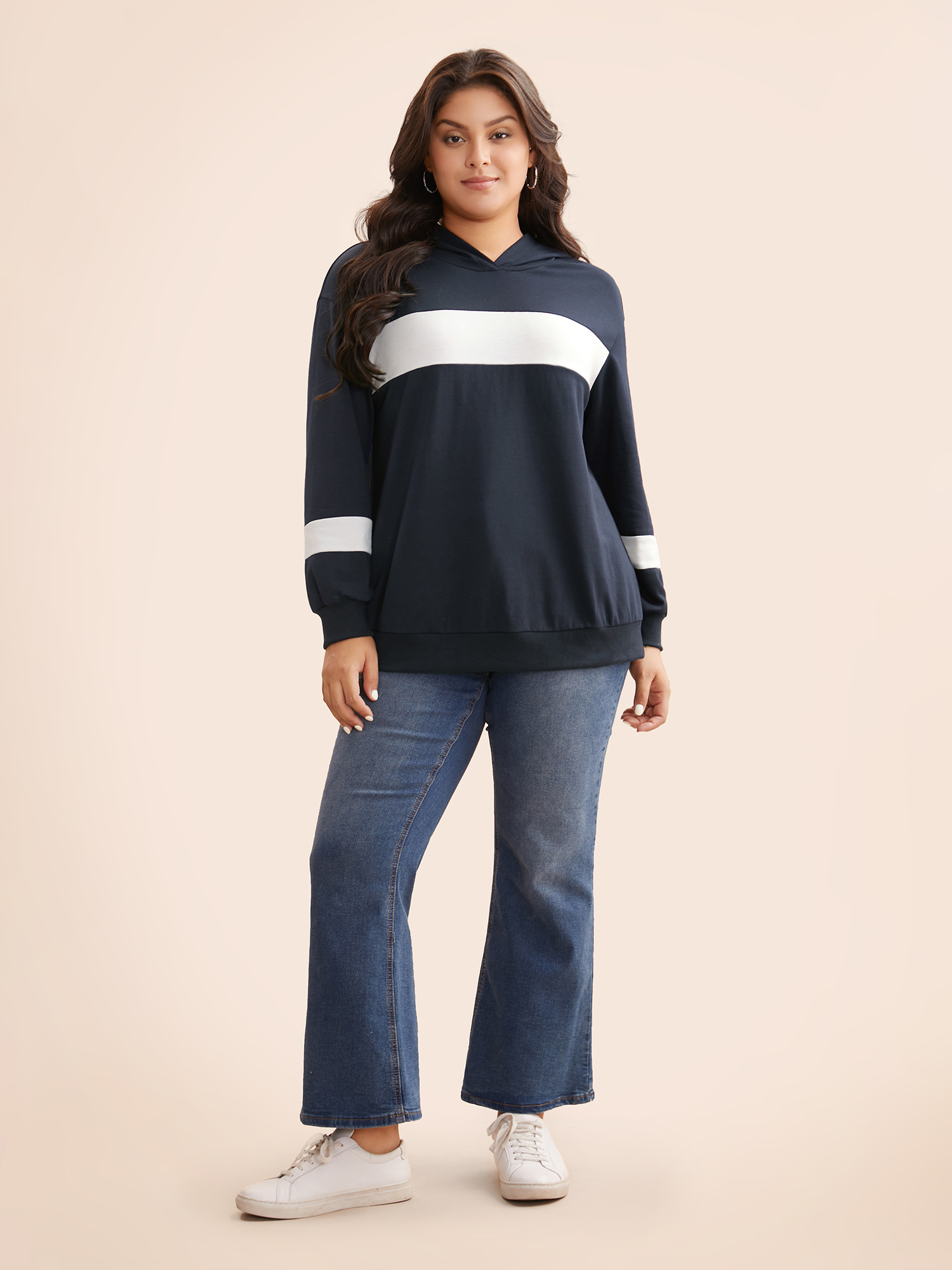 Plus Size Contrast Patchwork Hooded Sweatshirt Women Midnight Casual Contrast Hooded Everyday Sweatshirts BloomChic 12/L 