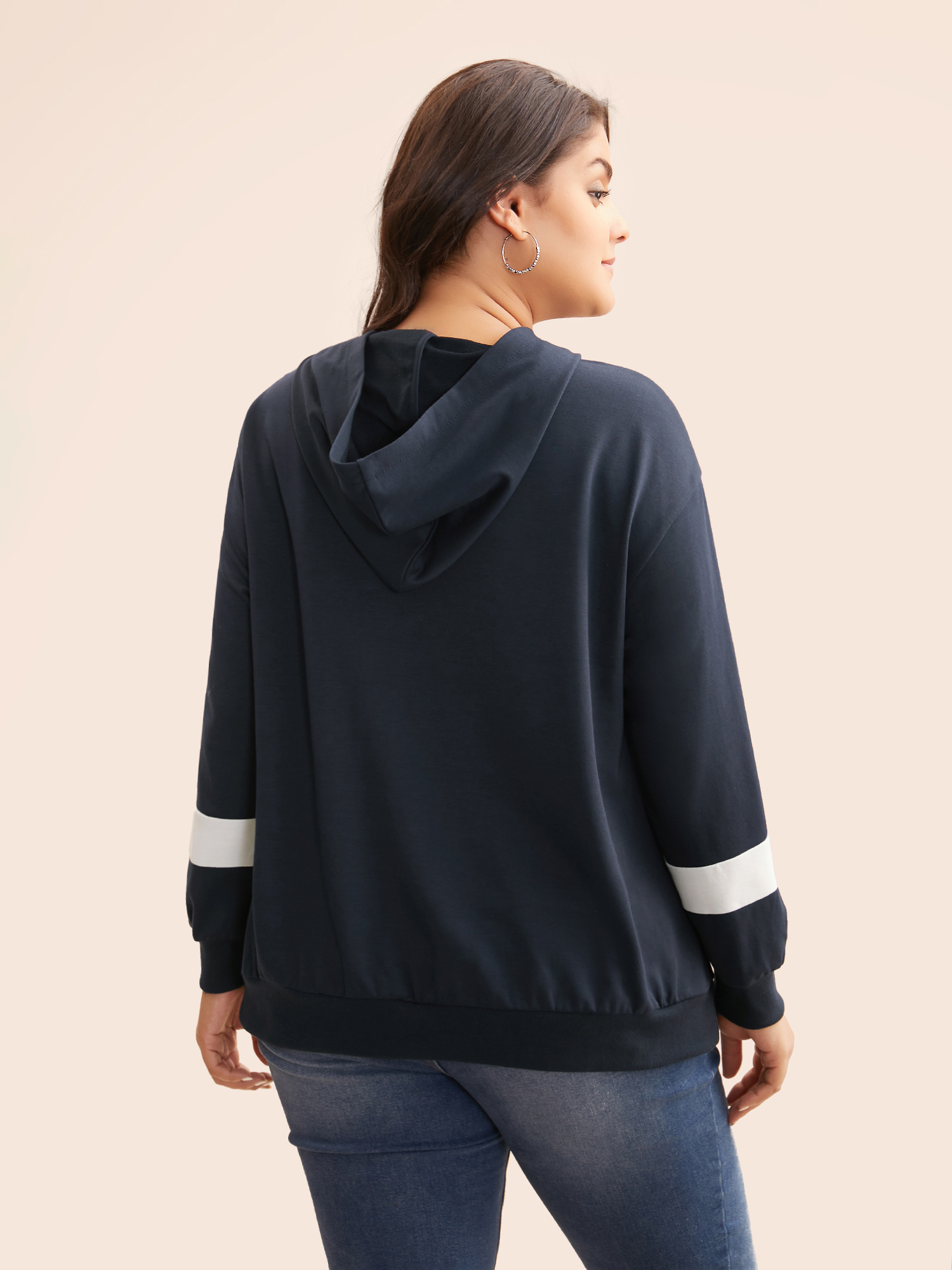 Plus Size Contrast Patchwork Hooded Sweatshirt Women Midnight Casual Contrast Hooded Everyday Sweatshirts BloomChic 12/L 