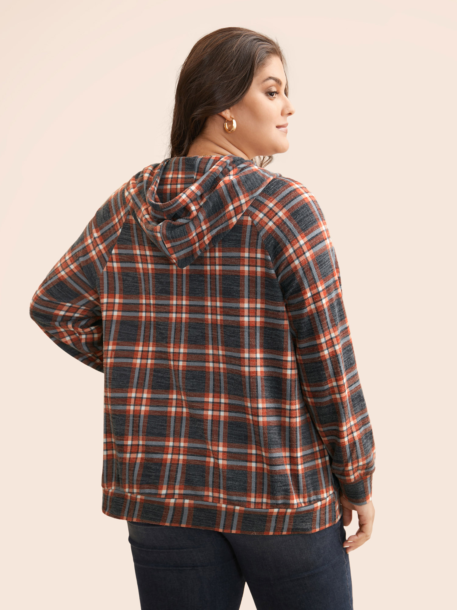 

Plus Size Plaid Hooded Drawstring Raglan Sleeve Sweatshirt Women Multicolor Casual Drawstring Hooded Everyday Sweatshirts BloomChic