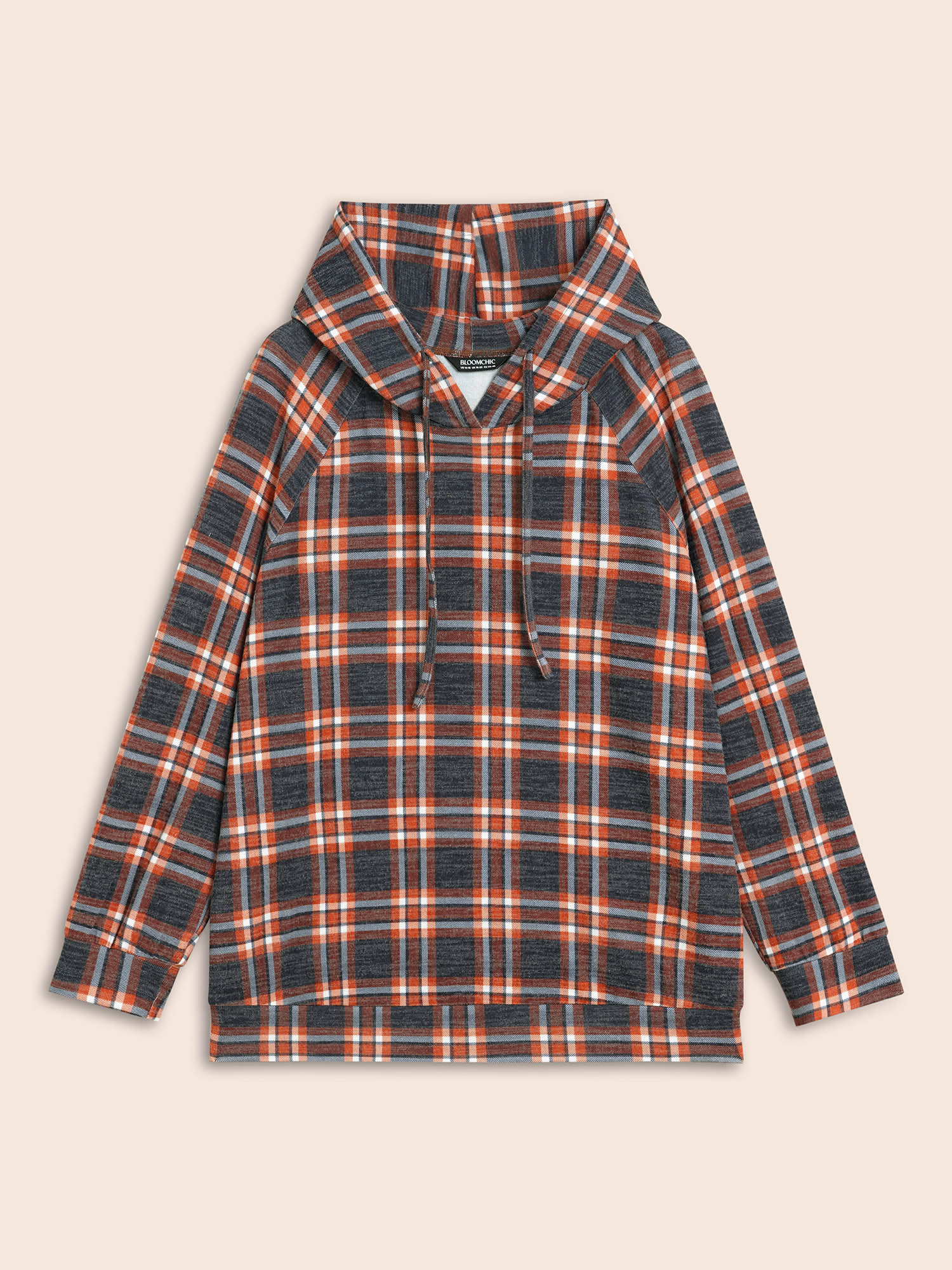 Plus Size Plaid Hooded Drawstring Raglan Sleeve Sweatshirt Women Multicolor Casual Drawstring Hooded Everyday Sweatshirts BloomChic 30/6X 