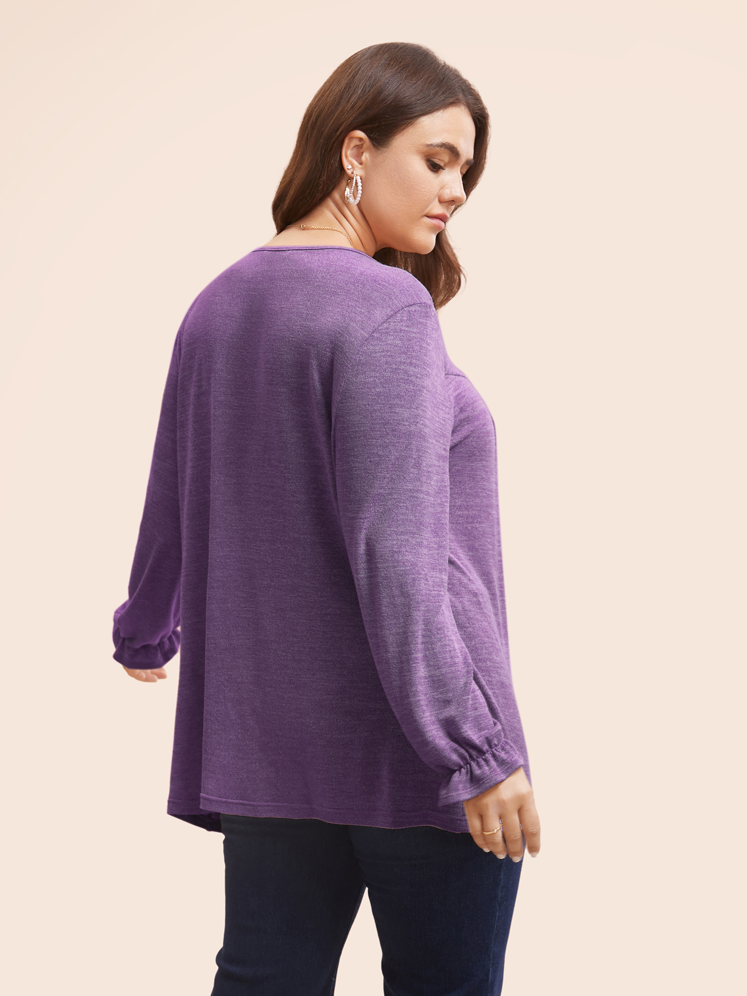 

Plus Size Round Neck Heather Pleated T-shirt Mauve Women Elegant Pleated Round Neck Loose Everyday T-shirts BloomChic