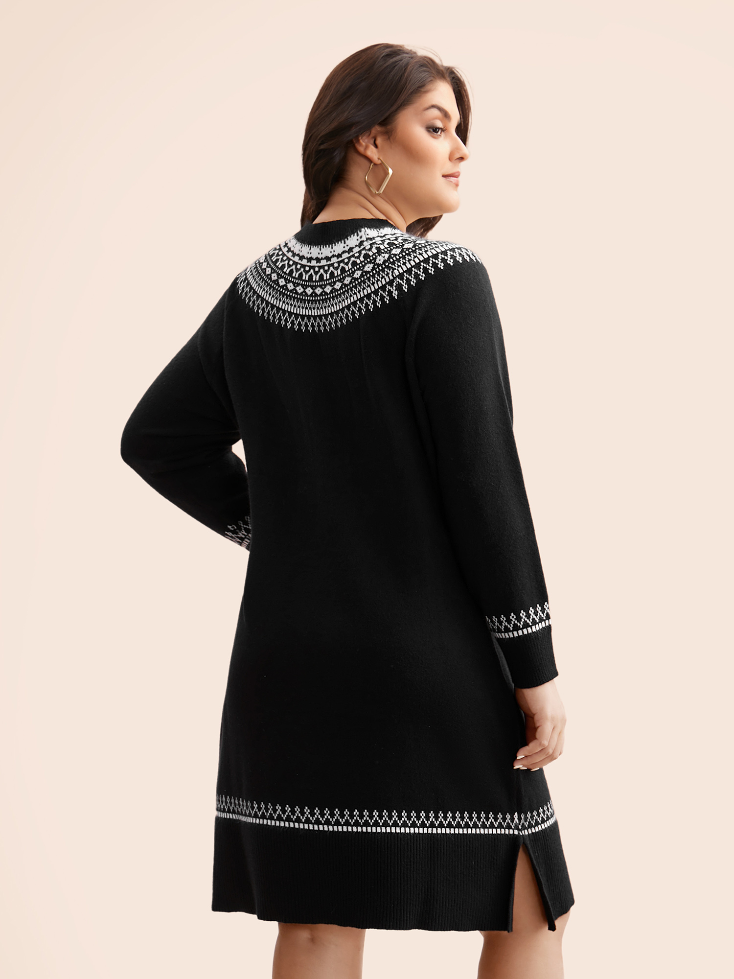 

Plus Size Supersoft Essentials Geo-embroidery Fair Isle Fitted Sweater Dress Black Women Casual Loose Long Sleeve Everyday Sweater Dresses BloomChic