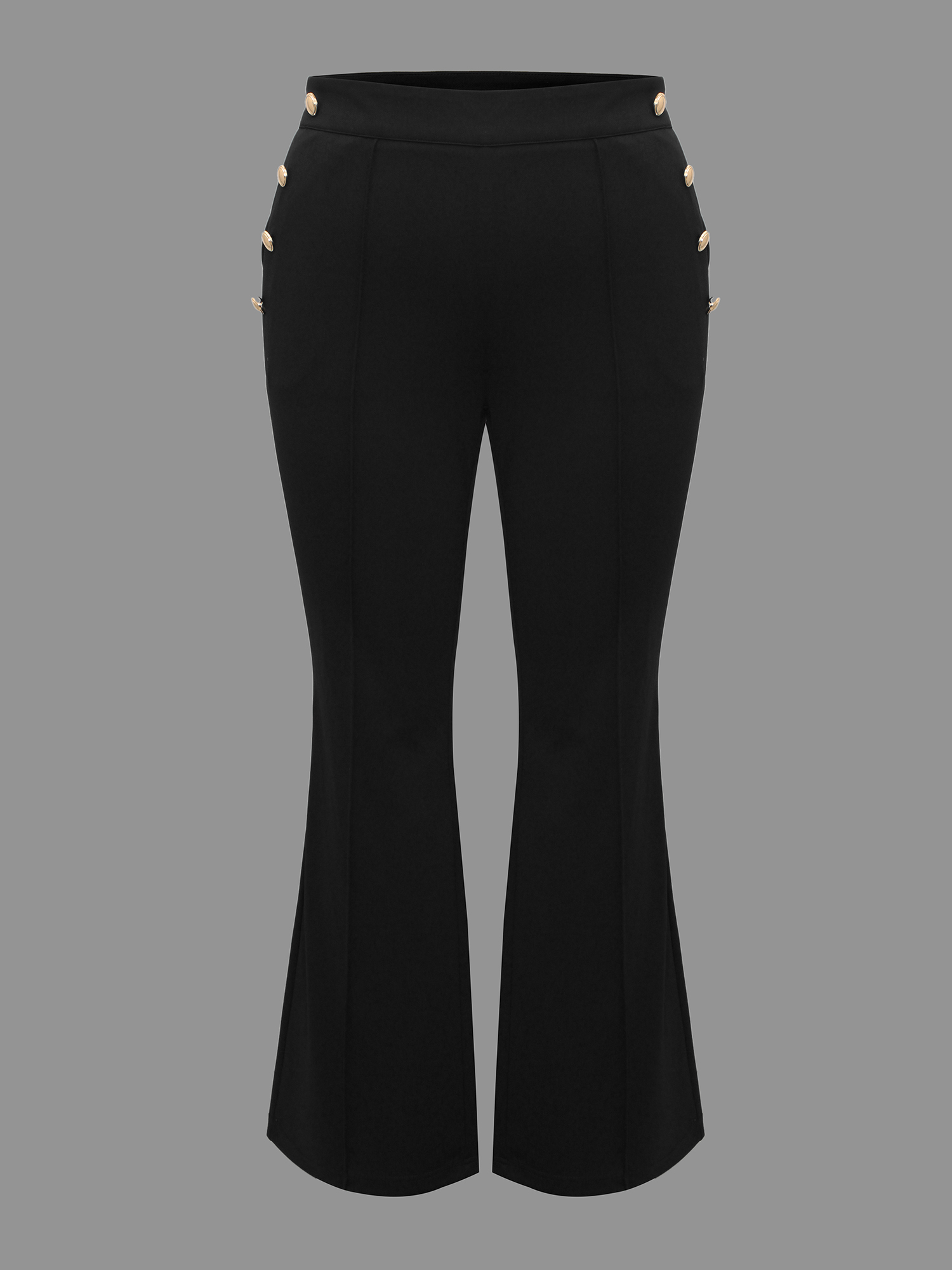 Plus Size Stretchy Woven Button Detail Bootcut Pants Women Black At the Office Bootcut Mid Rise Work Pants BloomChic 10/M 