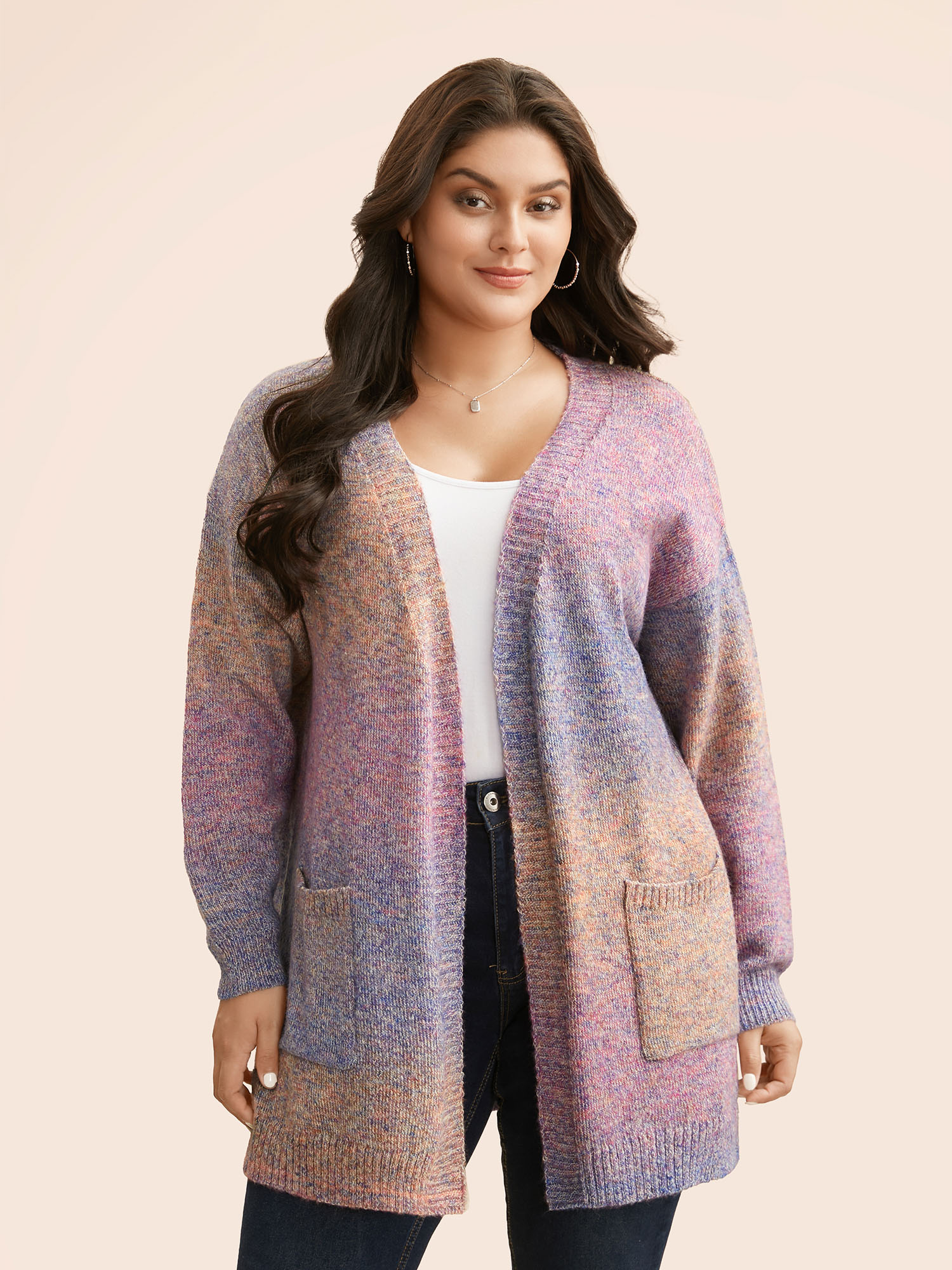 

Plus Size Gradient Dyeing Patch Pocket Cardigan Multicolor Women Casual Loose Long Sleeve Everyday Cardigans BloomChic