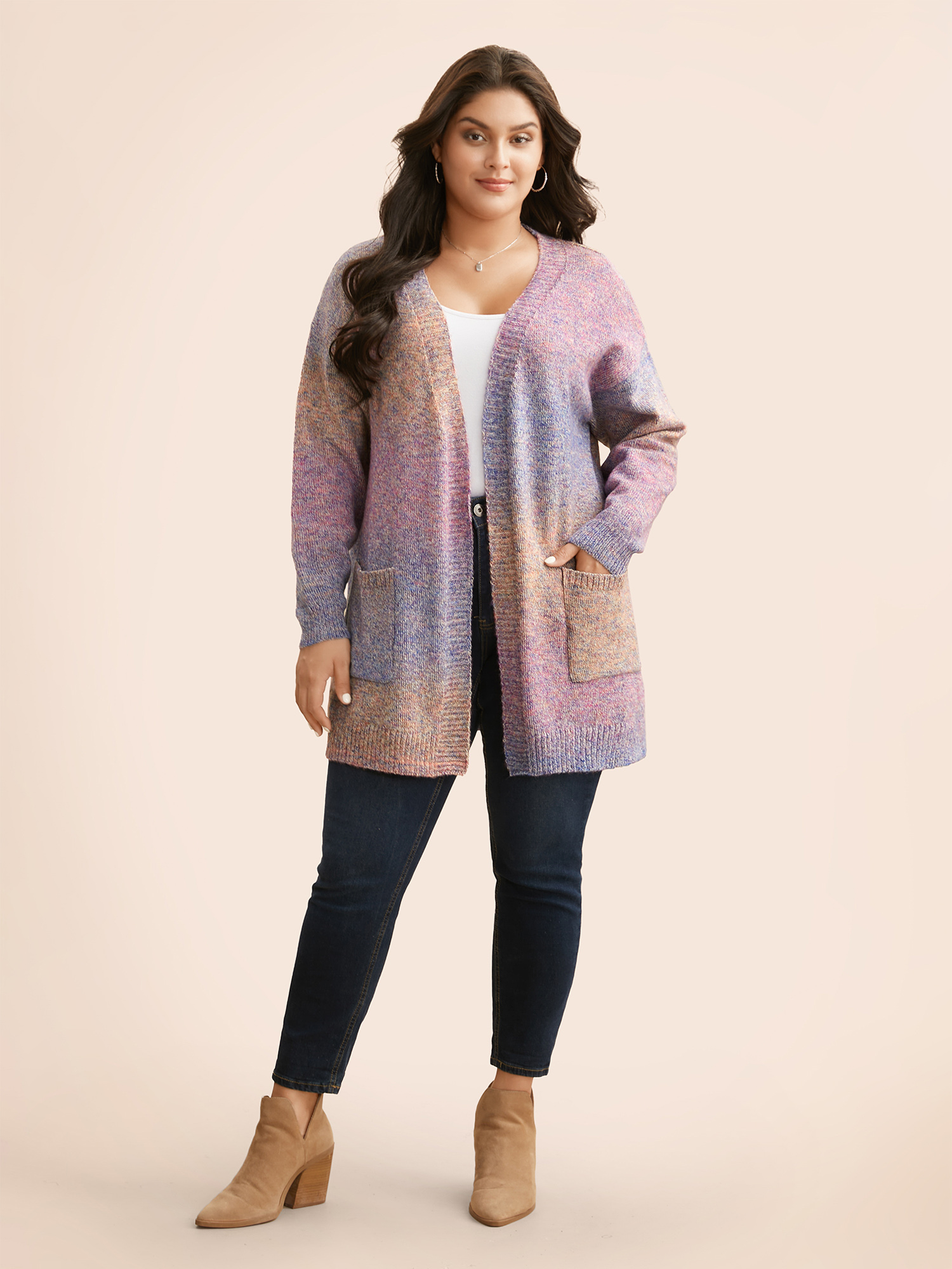 Plus Size Gradient Dyeing Patch Pocket Cardigan Multicolor Women Casual Loose Long Sleeve Everyday Cardigans BloomChic 22-24/3X 