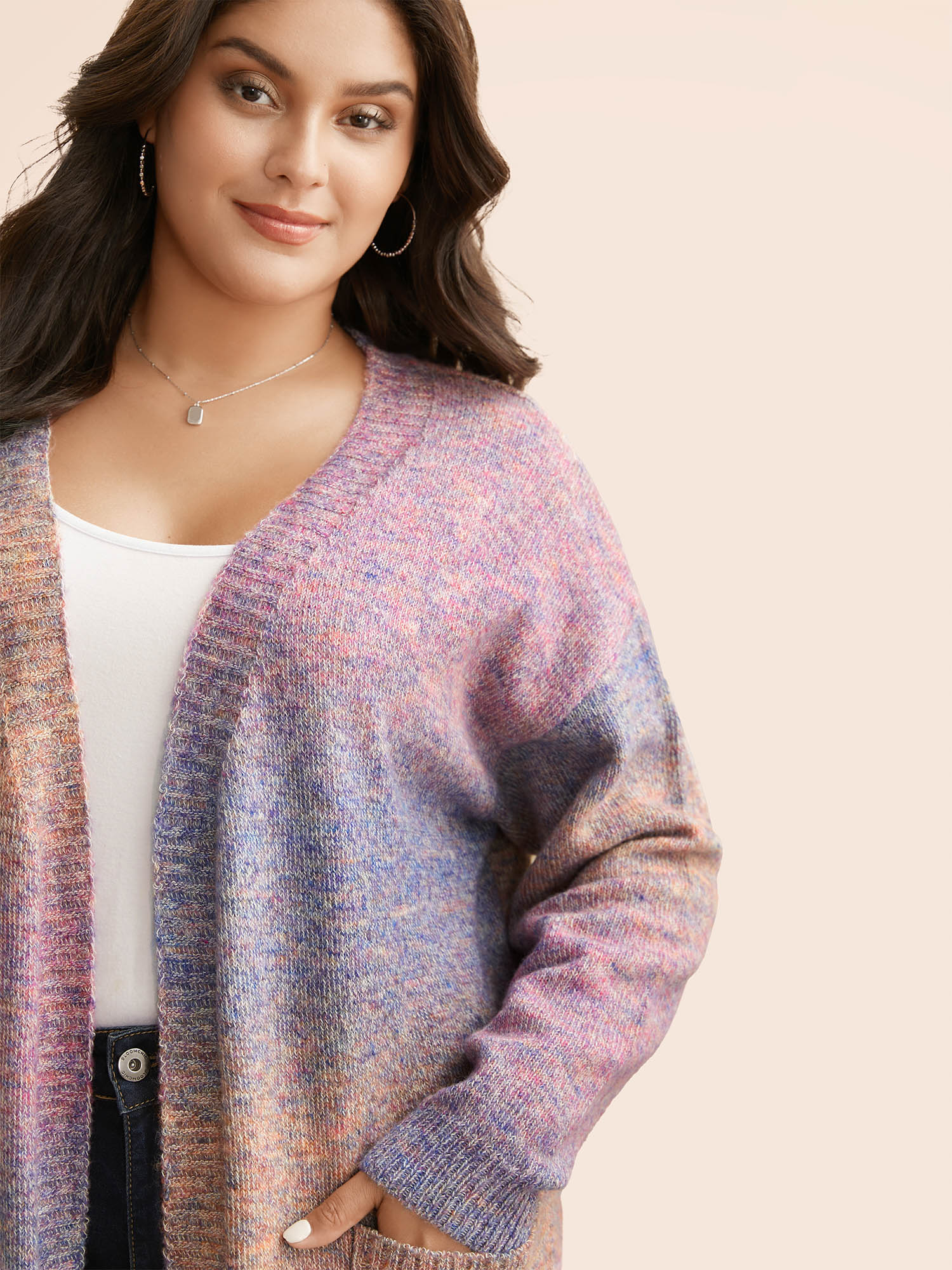 Plus Size Gradient Dyeing Patch Pocket Cardigan Multicolor Women Casual Loose Long Sleeve Everyday Cardigans BloomChic 22-24/3X 