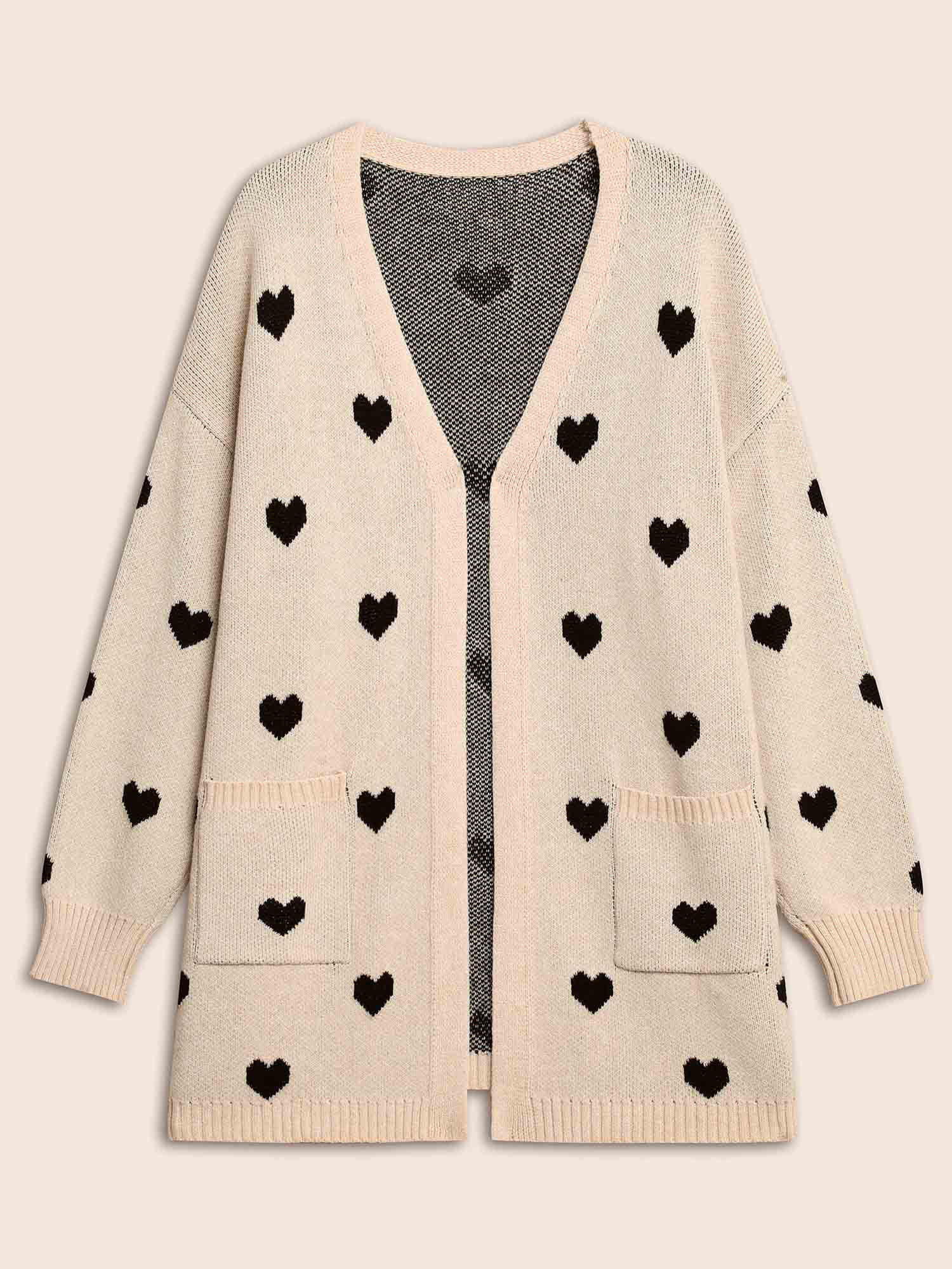 

Plus Size Heart-shaped Pattern Patch Pocket Cardigan Apricot Women Basics Loose Long Sleeve Everyday Cardigans BloomChic