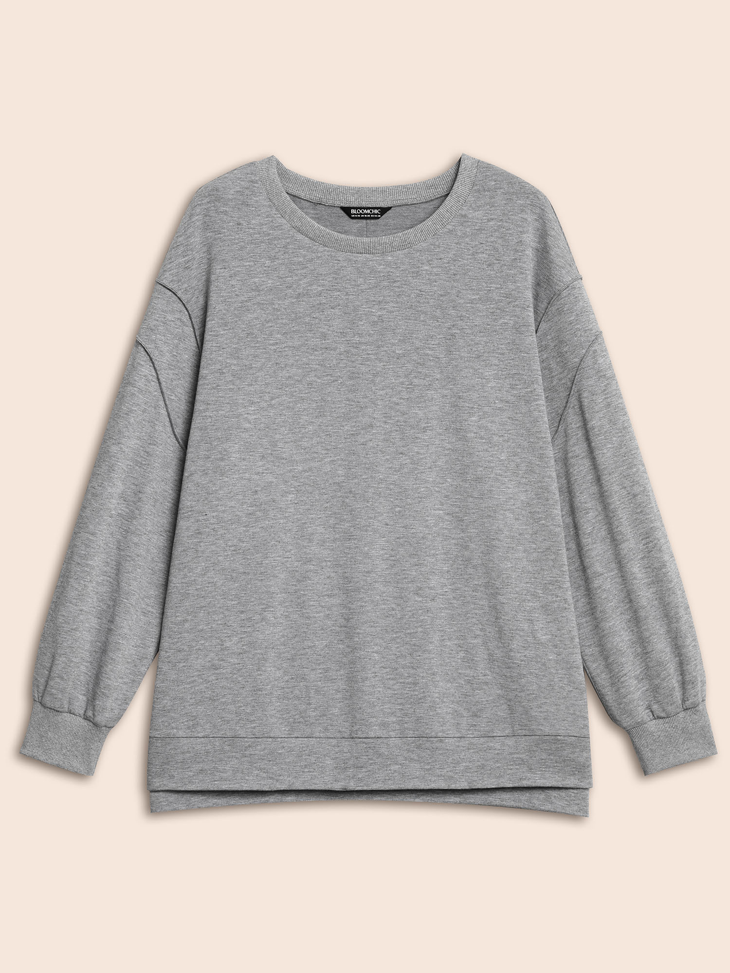 

Plus Size Round Neck Tucked Seam Slit Hem Sweatshirt Women Mediumgray Casual Tucked seam Round Neck Everyday Sweatshirts BloomChic