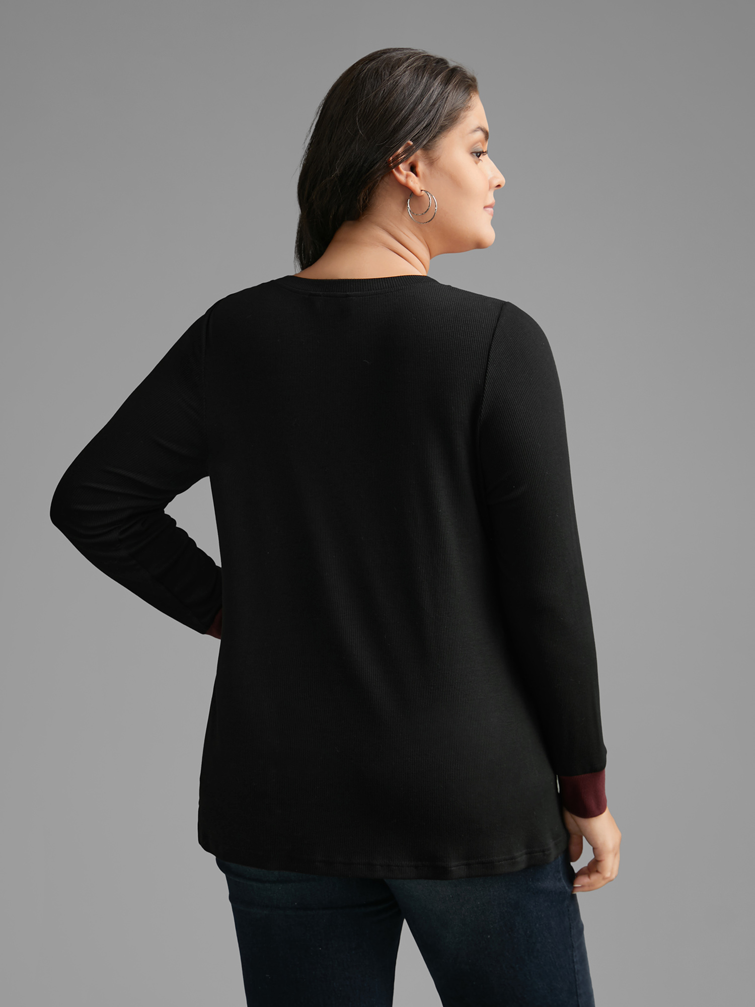 Plus Size Notched Collar Contrast Patchwork Button Up T-shirt Multicolor Women Casual Contrast Notched collar Everyday T-shirts BloomChic 10/M 