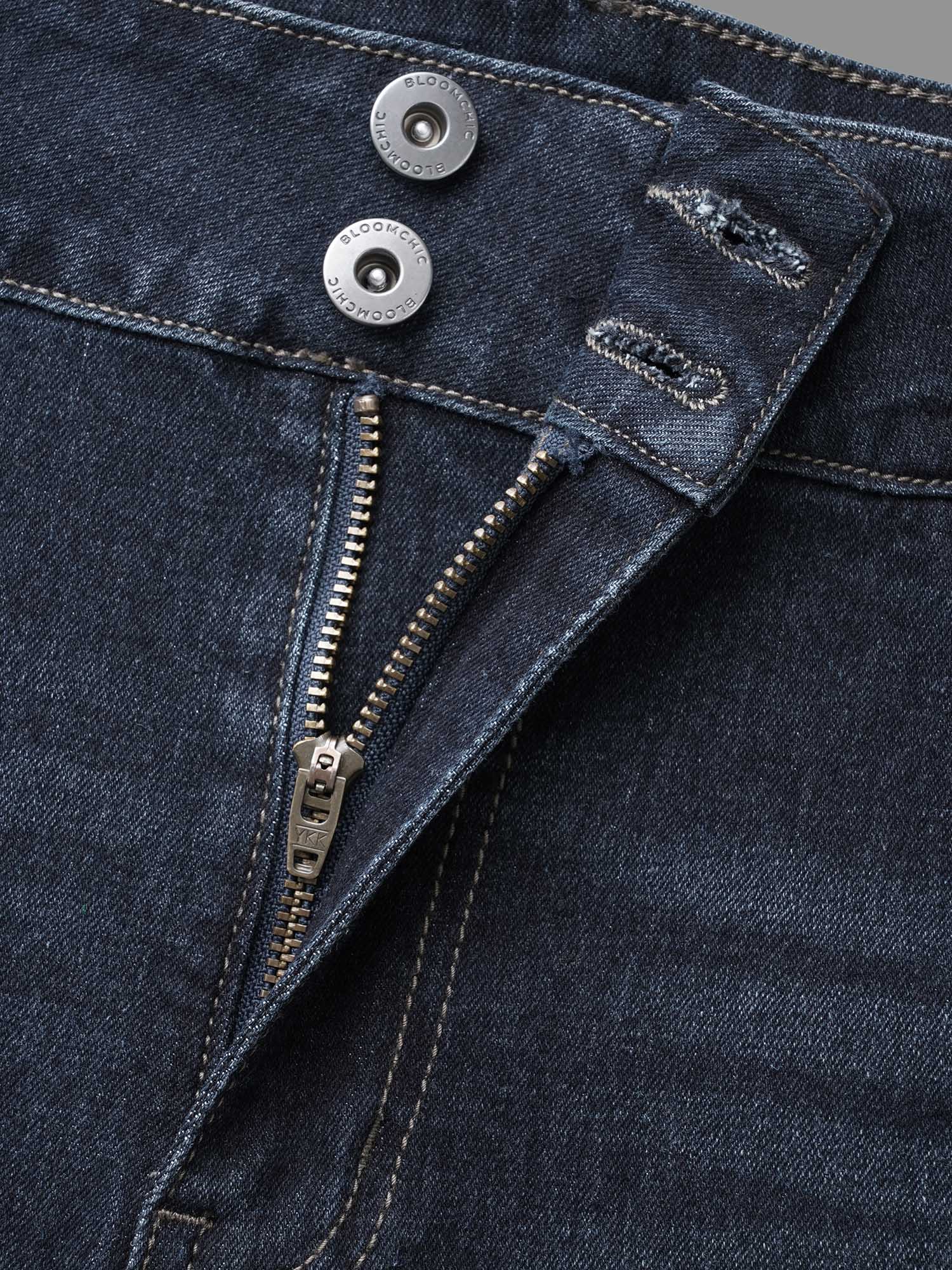 Plus Size Dark Wash Button Up Skinny Jeans Women Darkindigo Casual Button Medium stretch Slanted pocket Jeans BloomChic 12/L 